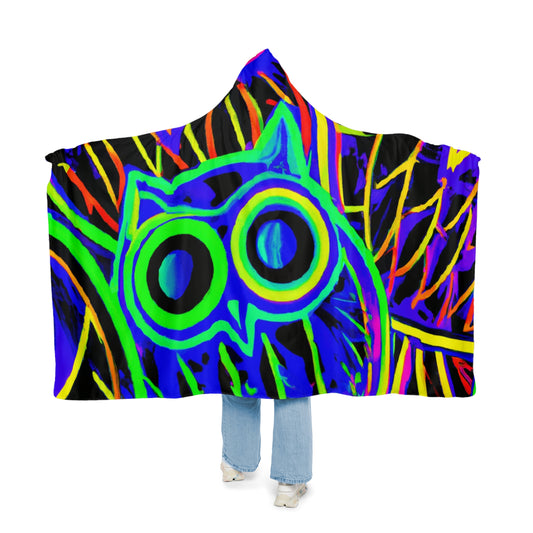 Neon Owls in Flight - NEON Owls Art Hooded Snuggle Blanket