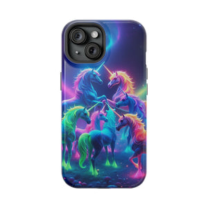 Neon Spectacle of Unicorns Neon Unicorns Premium Art Magsafe Magnet Tough IPhone 13 14 15 Pro Plus Max and Mini in Matte and Glossy Phone cases