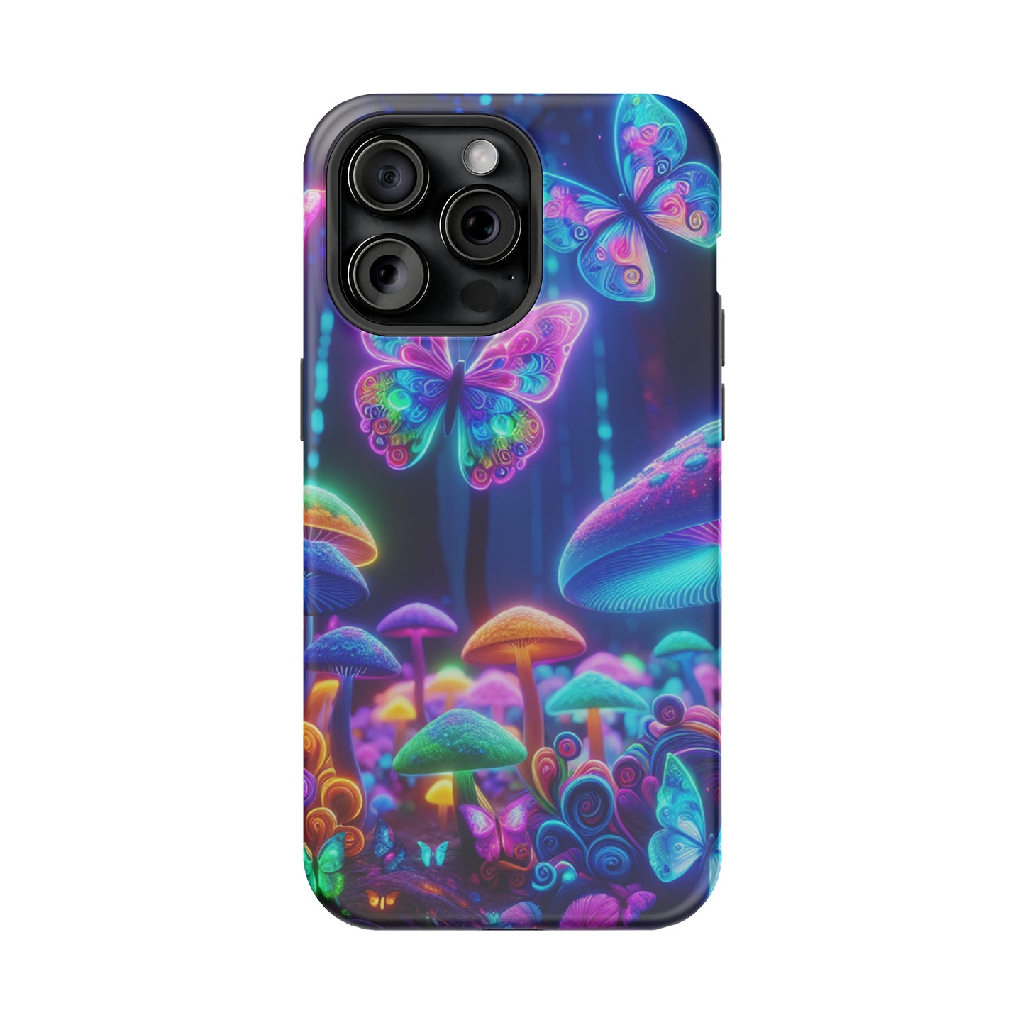 Neon Ecstasy. Neon Butterflies and Mushrooms Premium Art Magsafe Magnet Tough IPhone 13 14 15 Pro Plus Max and Mini in Matte and Glossy Phone cases