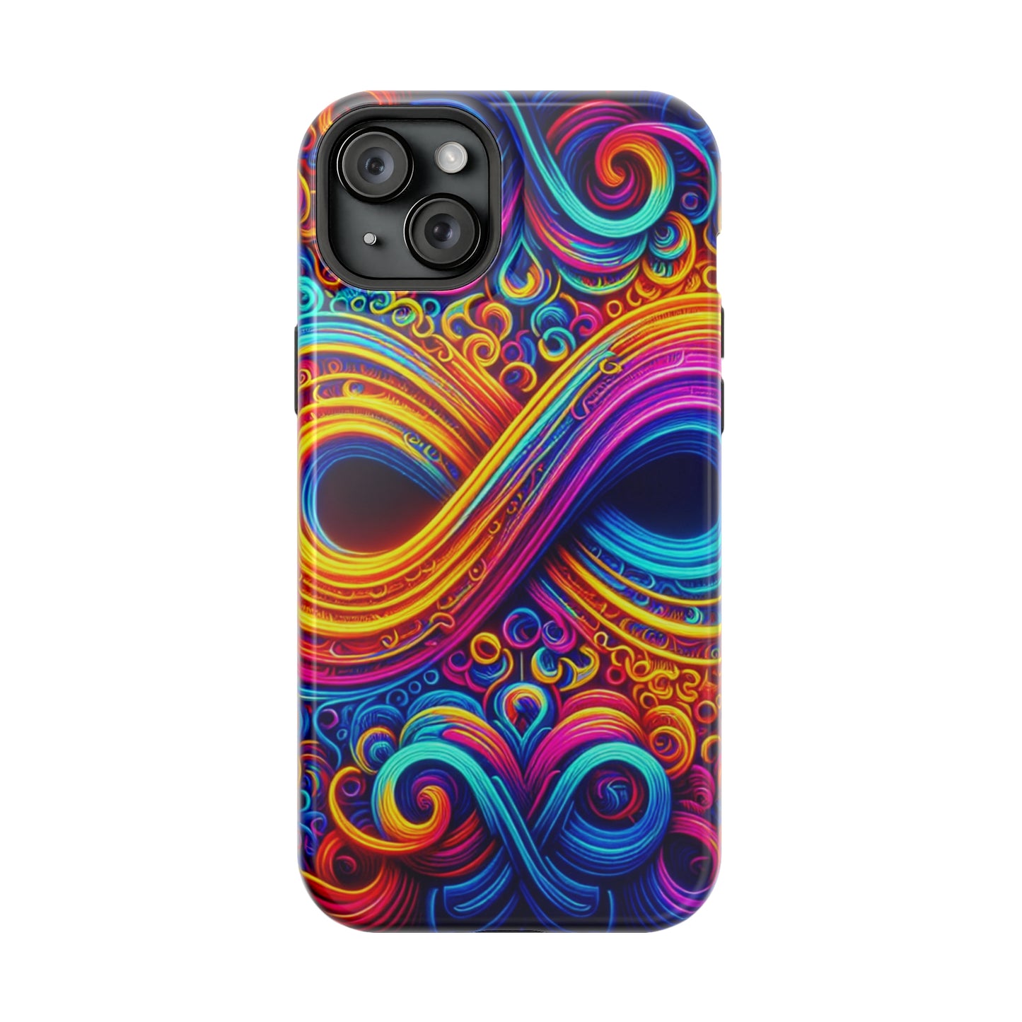 ElectroFractal Fluorescence. Neon Trippy Infinity Patterns Premium Art Magsafe Magnet Tough IPhone 13 14 15 Pro Plus Max and Mini in Matte and Glossy Phone cases