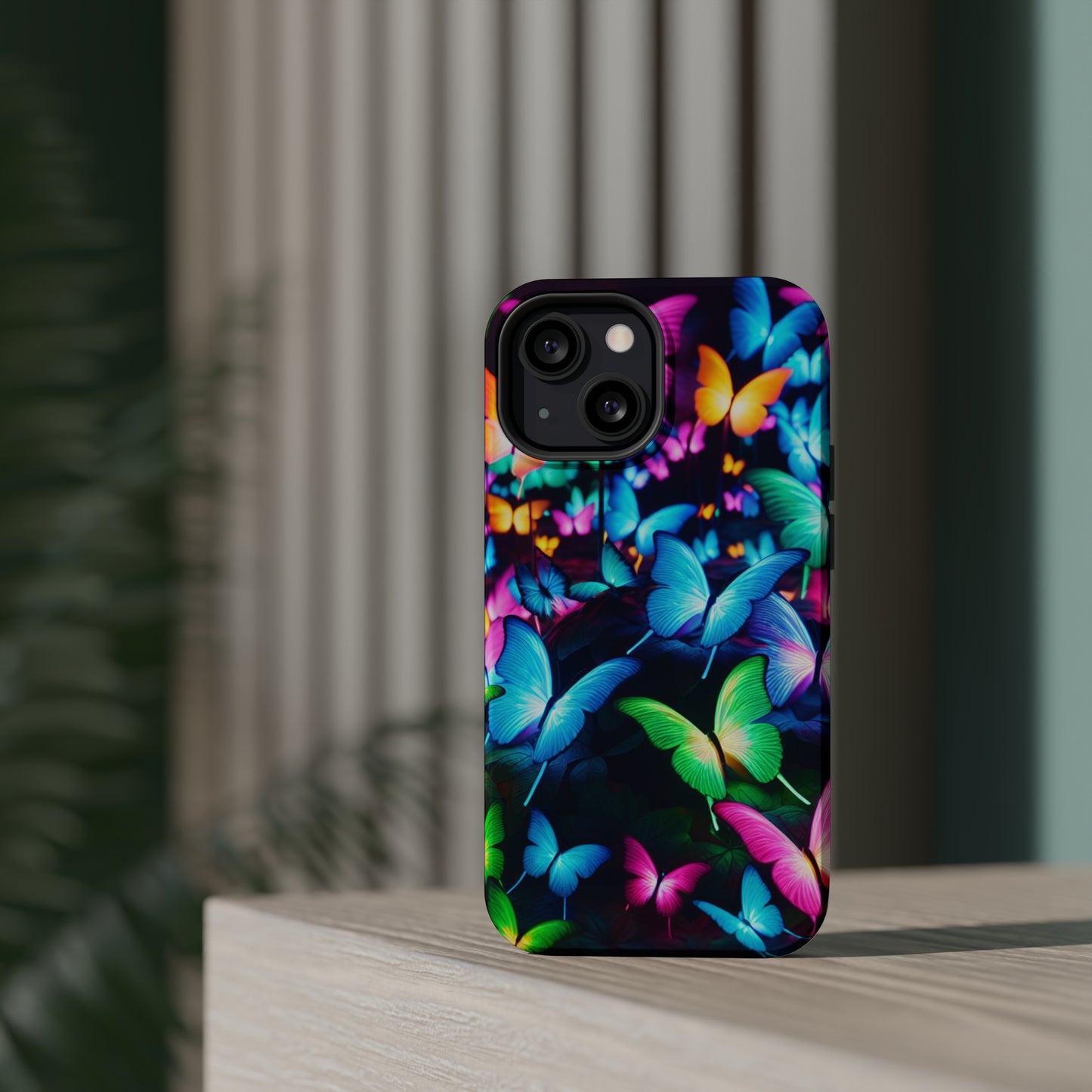 "Neon Butterfly Luridrainbow". Neon Butterflies Premium Art Magsafe Magnet Tough IPhone 13 14 15 Pro Plus Max and Mini in Matte and Glossy Phone cases