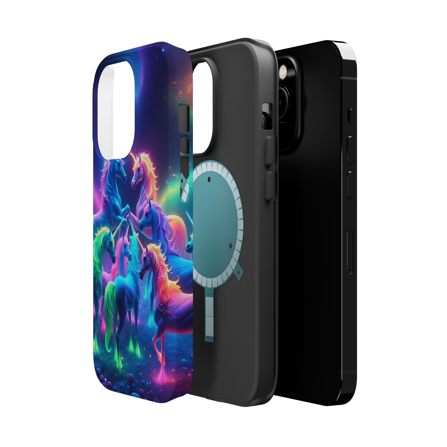 Neon Spectacle of Unicorns Neon Unicorns Premium Art Magsafe Magnet Tough IPhone 13 14 15 Pro Plus Max and Mini in Matte and Glossy Phone cases