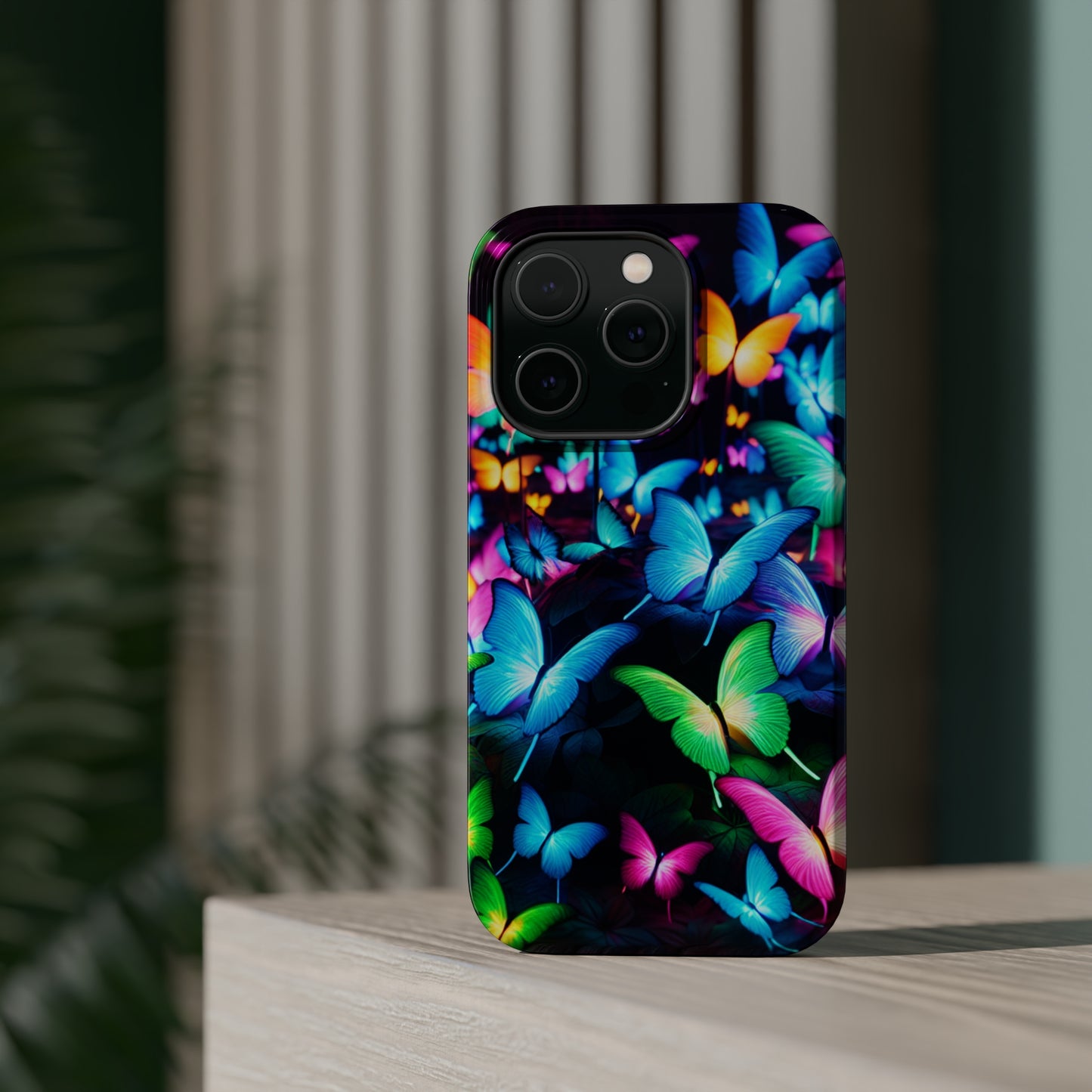 "Neon Butterfly Luridrainbow". Neon Butterflies Premium Art Magsafe Magnet Tough IPhone 13 14 15 Pro Plus Max and Mini in Matte and Glossy Phone cases