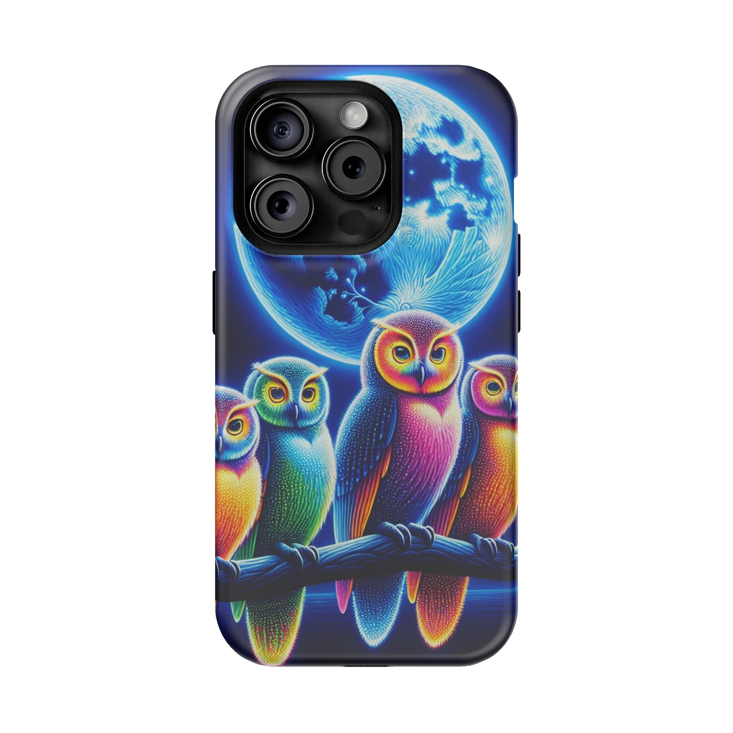 Neon Nocturnal Orbitals. Neon Owls Premium Art Magsafe Magnet Tough IPhone 13 14 15 Pro Plus Max and Mini in Matte and Glossy Phone cases