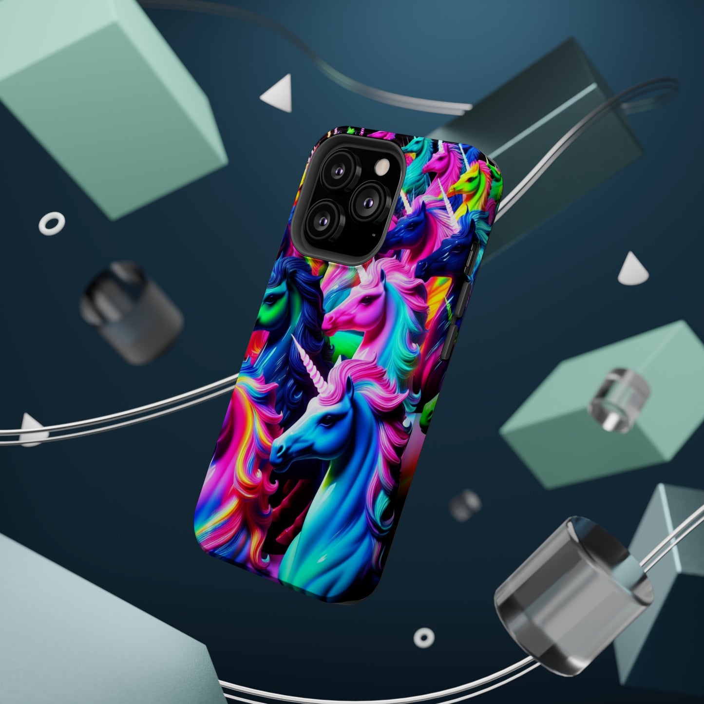 "Neon Illumination" Neon Unicorns Premium Art Magsafe Magnet Tough IPhone 13 14 15 Pro Plus Max and Mini in Matte and Glossy Phone cases