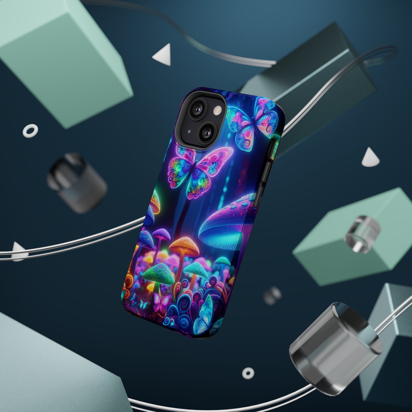 Neon Ecstasy. Neon Butterflies and Mushrooms Premium Art Magsafe Magnet Tough IPhone 13 14 15 Pro Plus Max and Mini in Matte and Glossy Phone cases