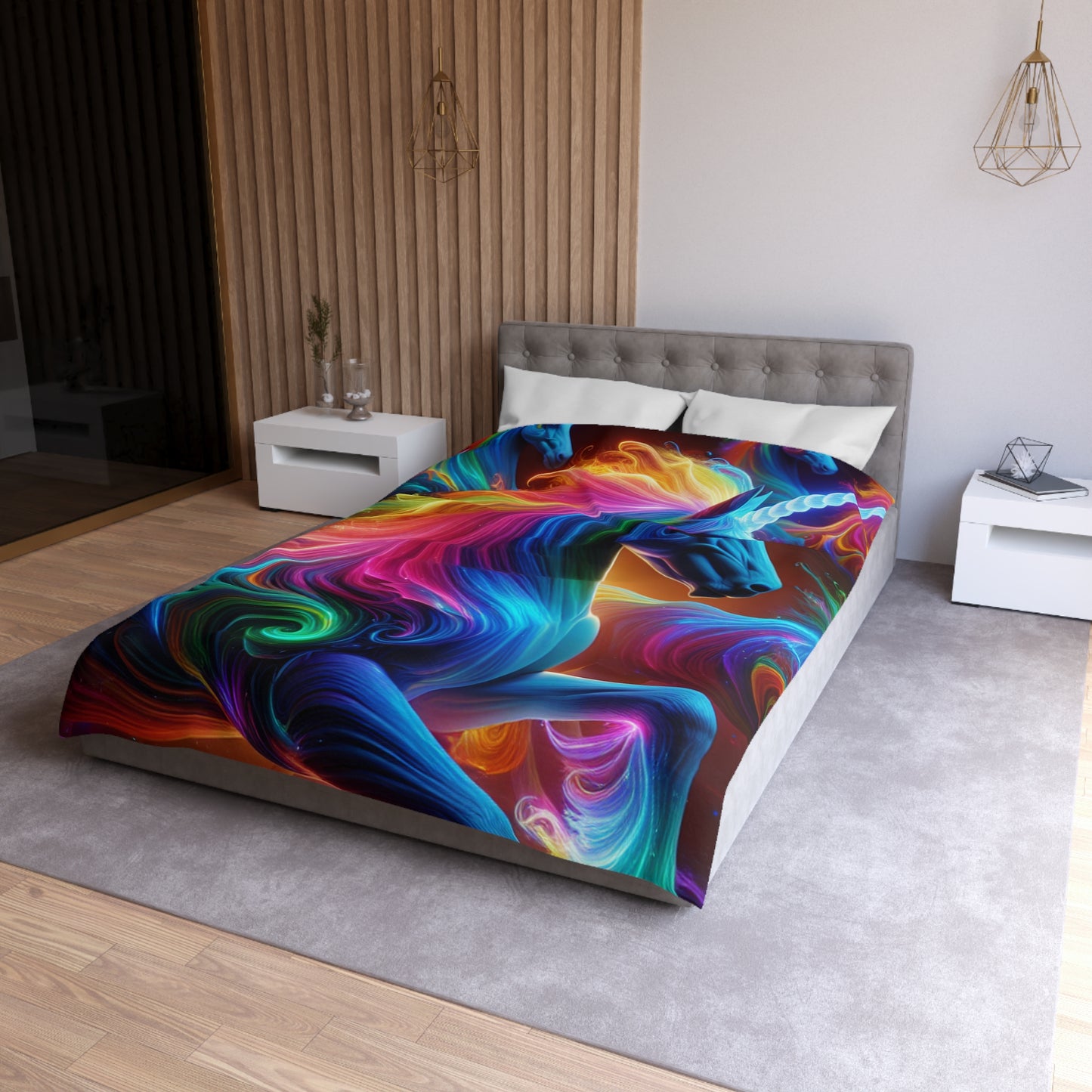 Giovanni Caravaggio - NEON Unicorns Microfiber Duvet Cover