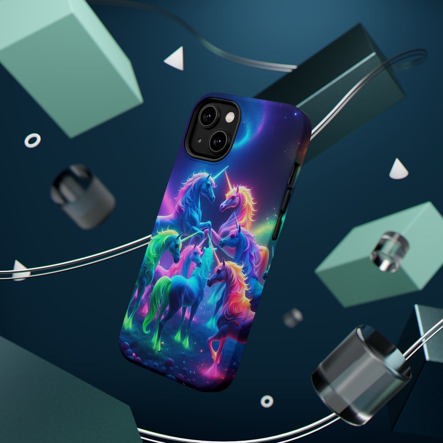 Neon Spectacle of Unicorns Neon Unicorns Premium Art Magsafe Magnet Tough IPhone 13 14 15 Pro Plus Max and Mini in Matte and Glossy Phone cases
