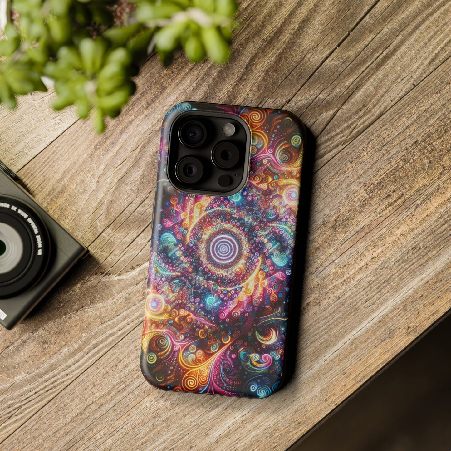 Cosmic Chromatic Mirage. Neon Trippy Infinity Patterns Premium Art Magsafe Magnet Tough IPhone 13 14 15 Pro Plus Max and Mini in Matte and Glossy Phone cases