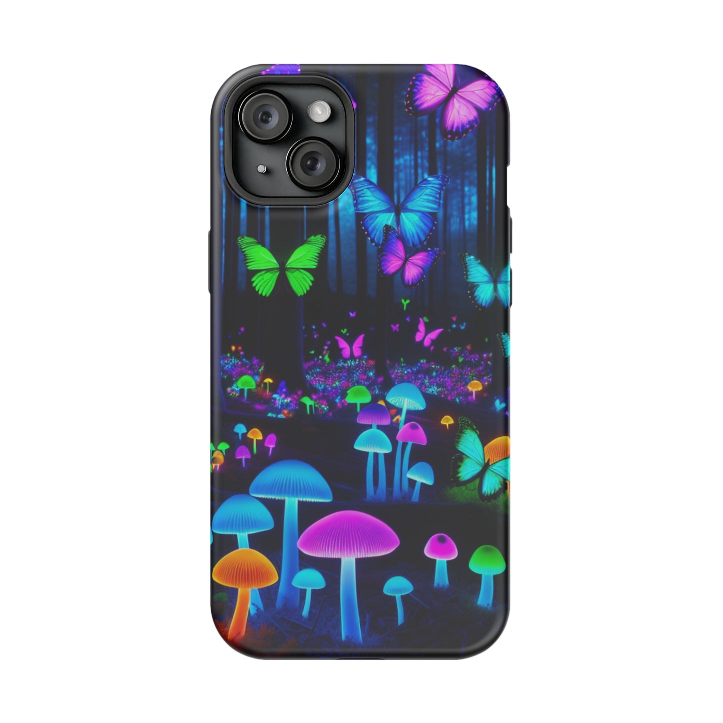 Neon Spectacle. Neon Butterflies and Mushrooms Premium Art Magsafe Magnet Tough IPhone 13 14 15 Pro Plus Max and Mini in Matte and Glossy Phone cases