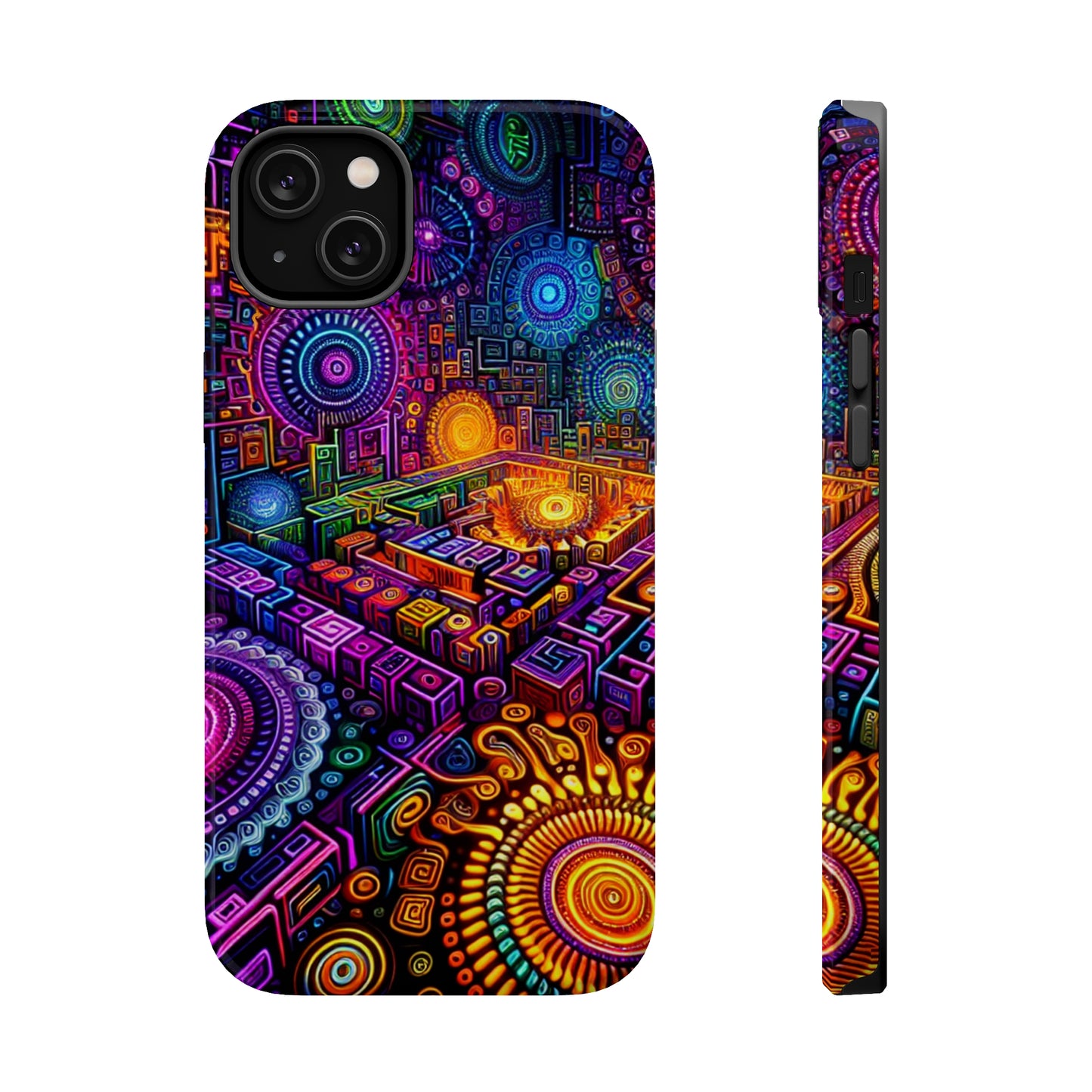 Vivid Voyage of Infinity Neon Splendor. Neon Trippy Infinity Patterns Premium Art Magsafe Magnet Tough IPhone 13 14 15 Pro Plus Max and Mini in Matte and Glossy Phone cases