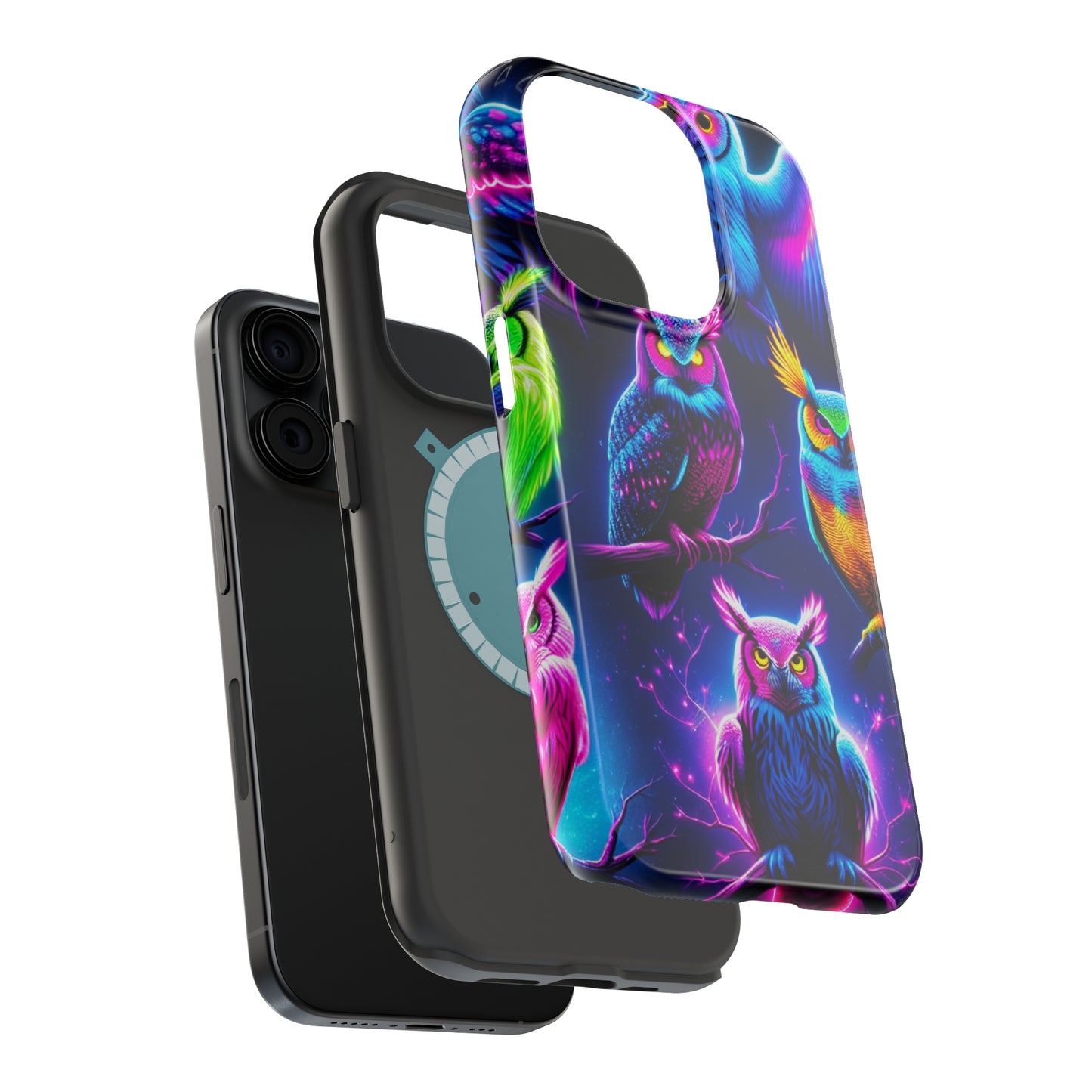 Neon Owlfection. Neon Owls Premium Art Magsafe Magnet Tough IPhone 13 14 15 Pro Plus Max and Mini in Matte and Glossy Phone cases