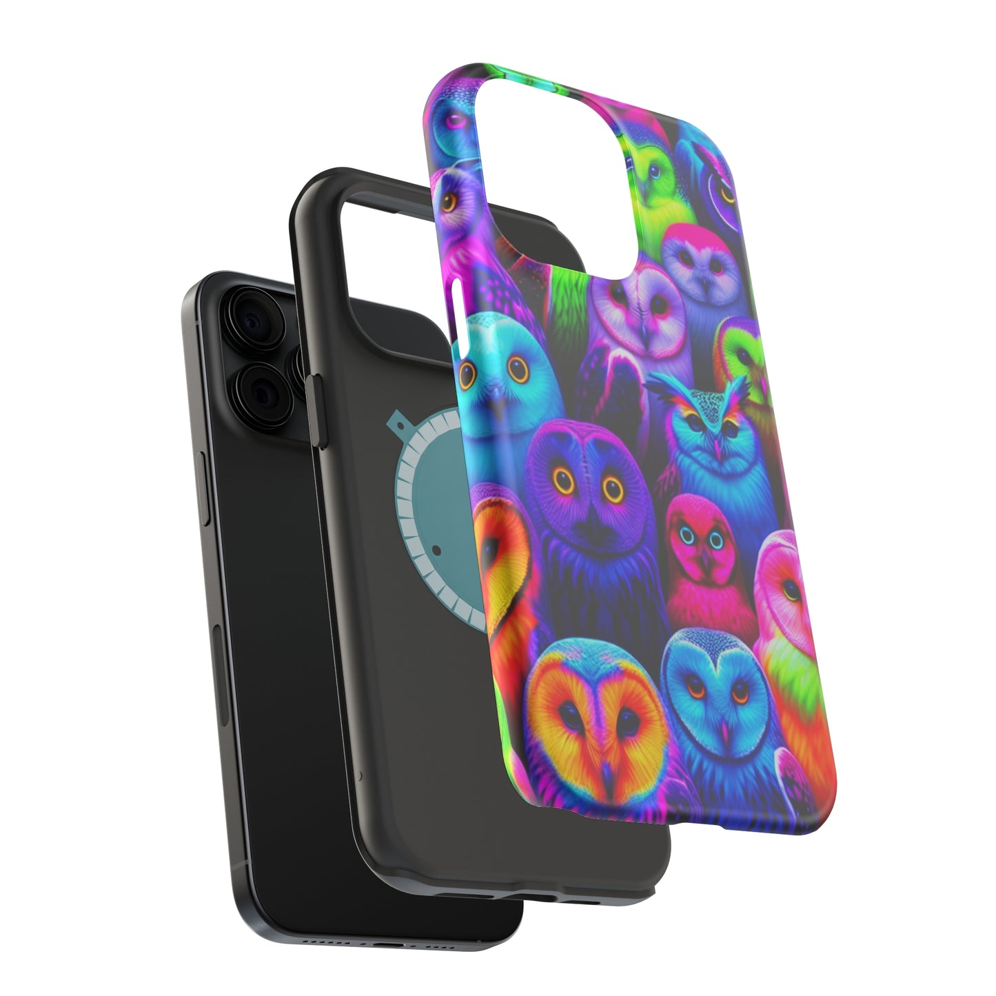 Vivid Nocturnal Neonatures Neon Owls Premium Art Magsafe Magnet Tough IPhone 13 14 15 Pro Plus Max and Mini in Matte and Glossy Phone cases