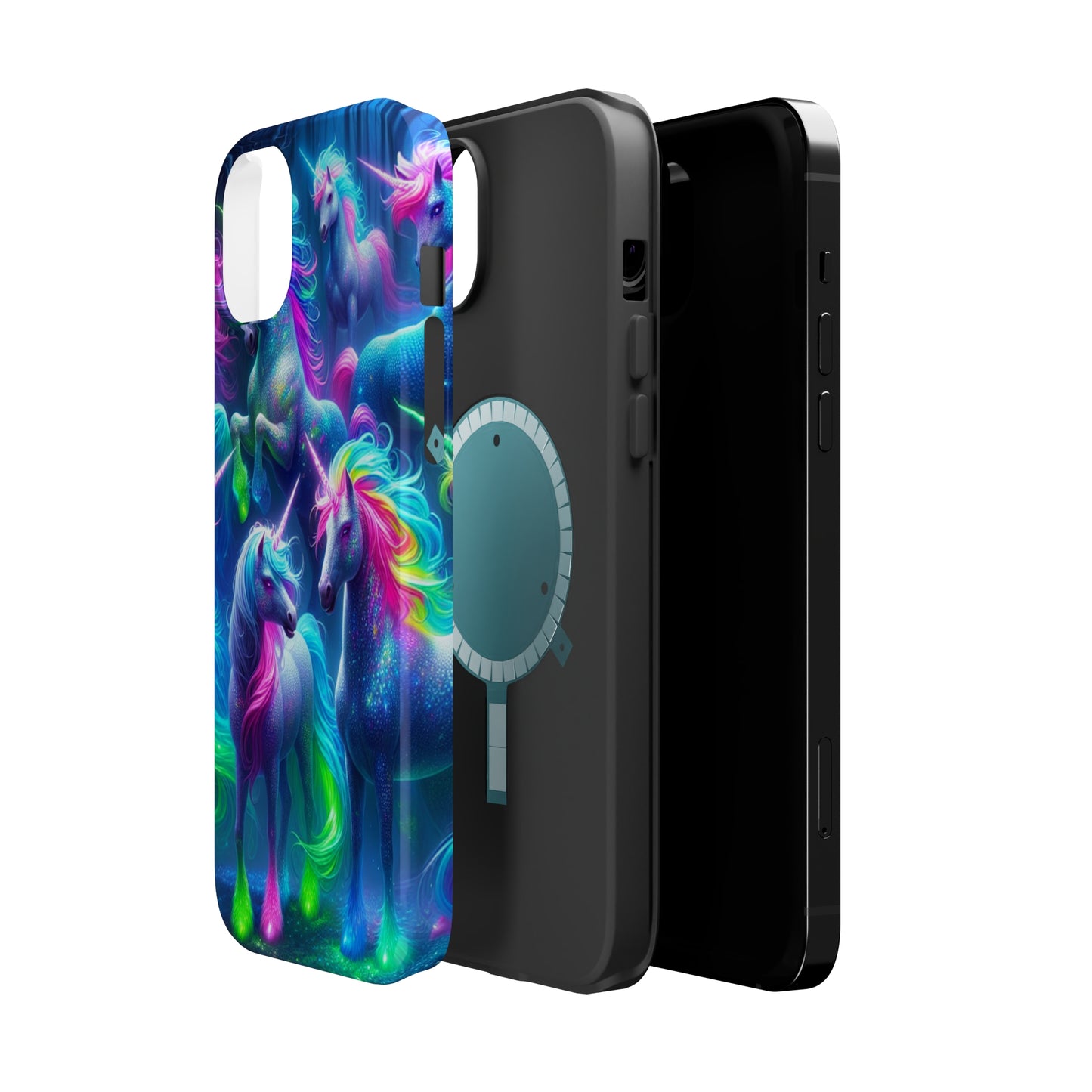 Vivid Dreamscape of Neon Unicorns Neon Unicorns Premium Art Magsafe Magnet Tough IPhone 13 14 15 Pro Plus Max and Mini in Matte and Glossy Phone cases