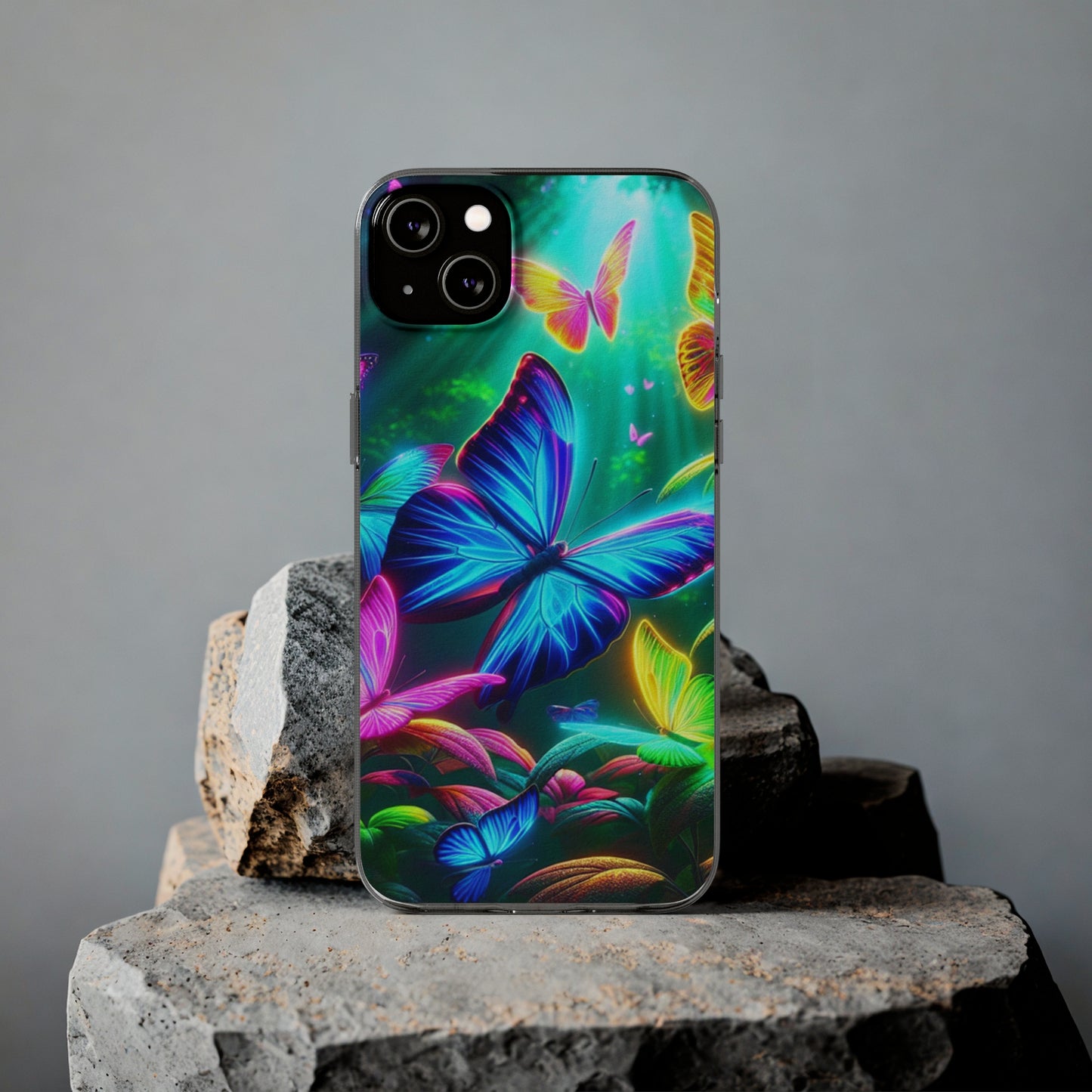 "Vivid Neon Flyaways" NEON Butterflies Art Polycarbonate Phone Case Samsung Galaxy s21 s22 Google Pixel 6 Iphone 11 12 13 14 Pro Max Mini Plus