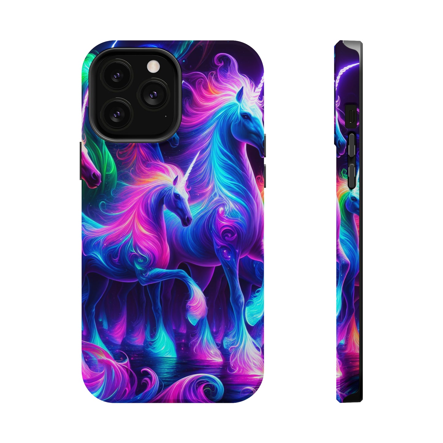 Neon Uniflourish Neon Unicorns Premium Art Magsafe Magnet Tough IPhone 13 14 15 Pro Plus Max and Mini in Matte and Glossy Phone cases