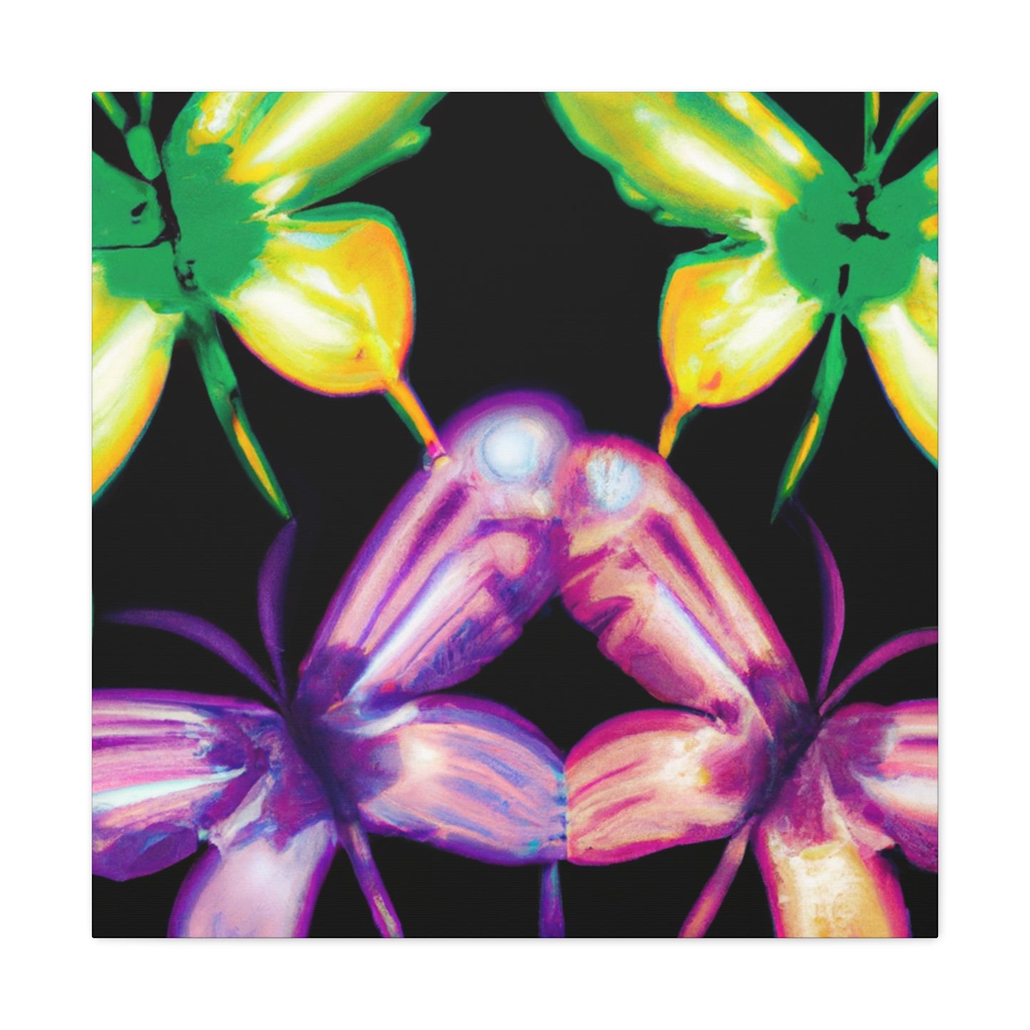 'Neon Flutter Skies' Neon Butterflies Art Canvas