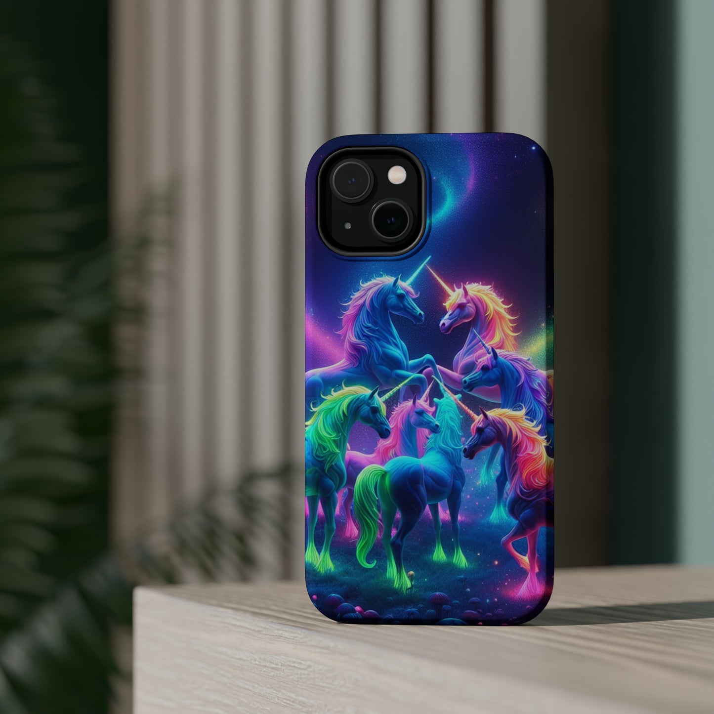 Neon Spectacle of Unicorns Neon Unicorns Premium Art Magsafe Magnet Tough IPhone 13 14 15 Pro Plus Max and Mini in Matte and Glossy Phone cases
