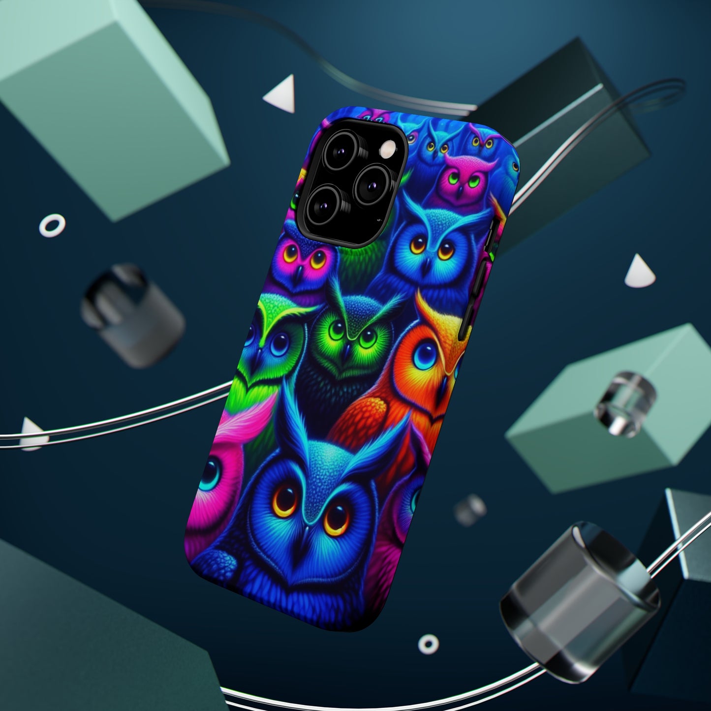 Neon Owlish Delight. Neon Owls Premium Art Magsafe Magnet Tough IPhone 13 14 15 Pro Plus Max and Mini in Matte and Glossy Phone cases