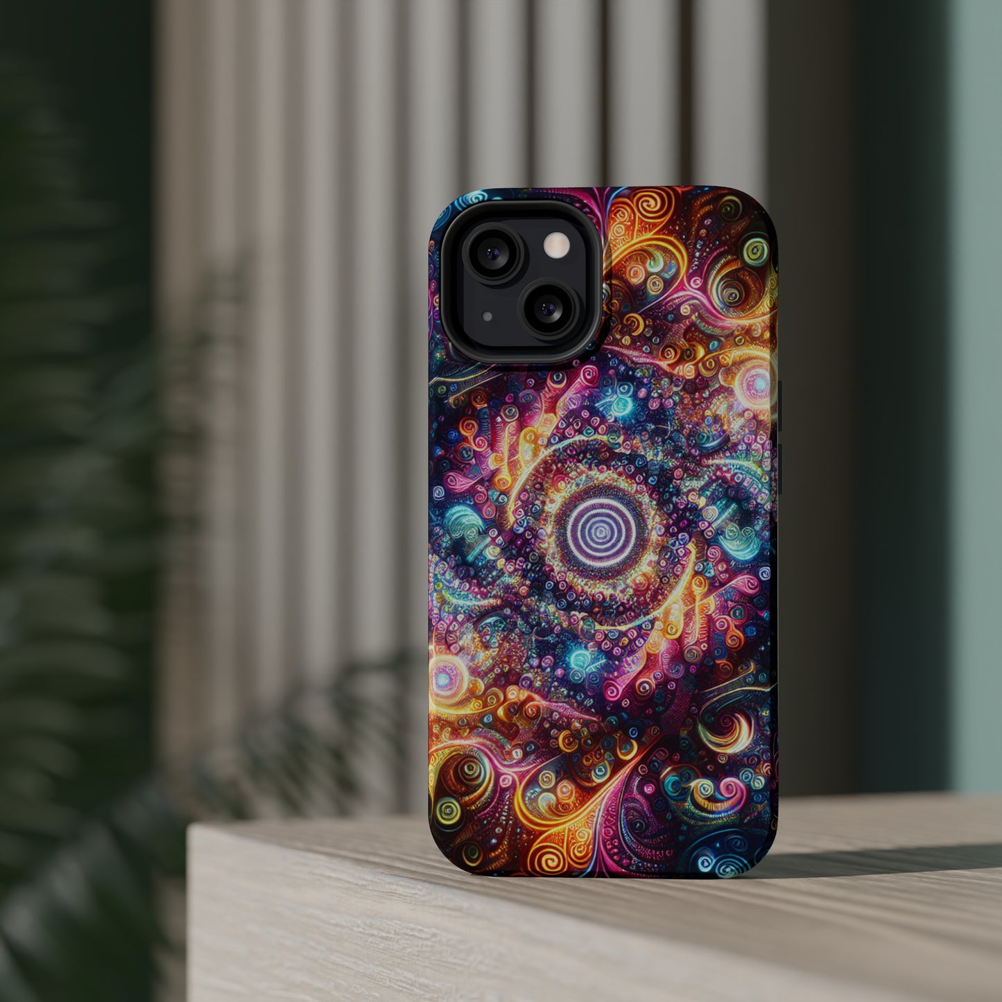 Cosmic Chromatic Mirage. Neon Trippy Infinity Patterns Premium Art Magsafe Magnet Tough IPhone 13 14 15 Pro Plus Max and Mini in Matte and Glossy Phone cases