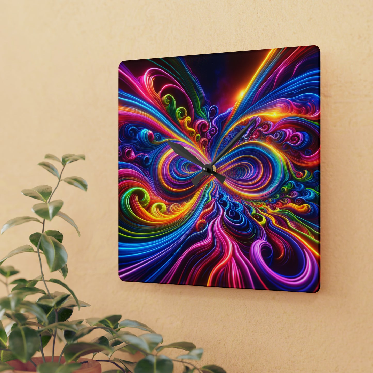 "Neon Infinity Mayhem" Infinity Patterns Art Acrylic Clock