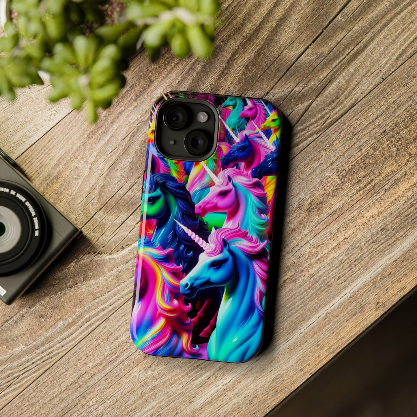 "Neon Illumination" Neon Unicorns Premium Art Magsafe Magnet Tough IPhone 13 14 15 Pro Plus Max and Mini in Matte and Glossy Phone cases