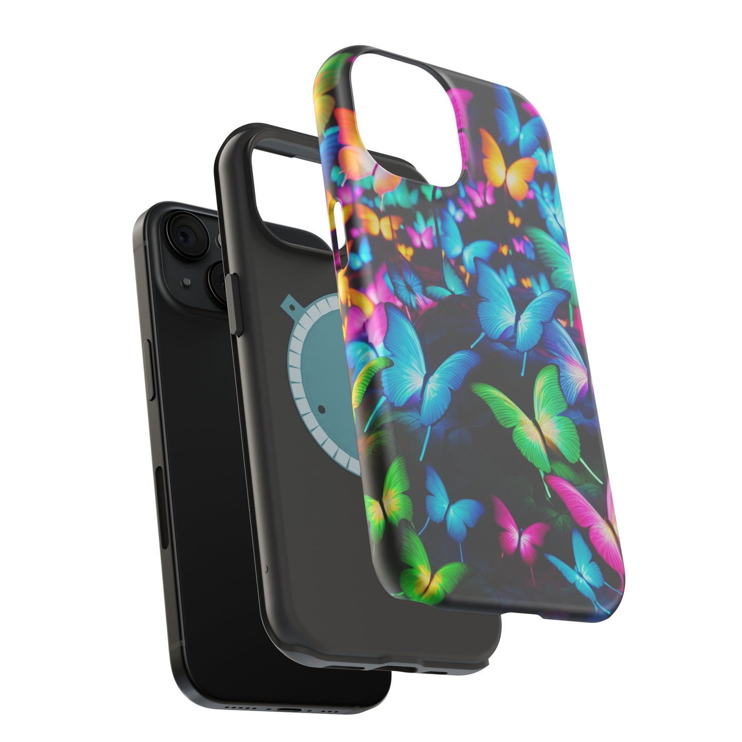 "Neon Butterfly Luridrainbow". Neon Butterflies Premium Art Magsafe Magnet Tough IPhone 13 14 15 Pro Plus Max and Mini in Matte and Glossy Phone cases