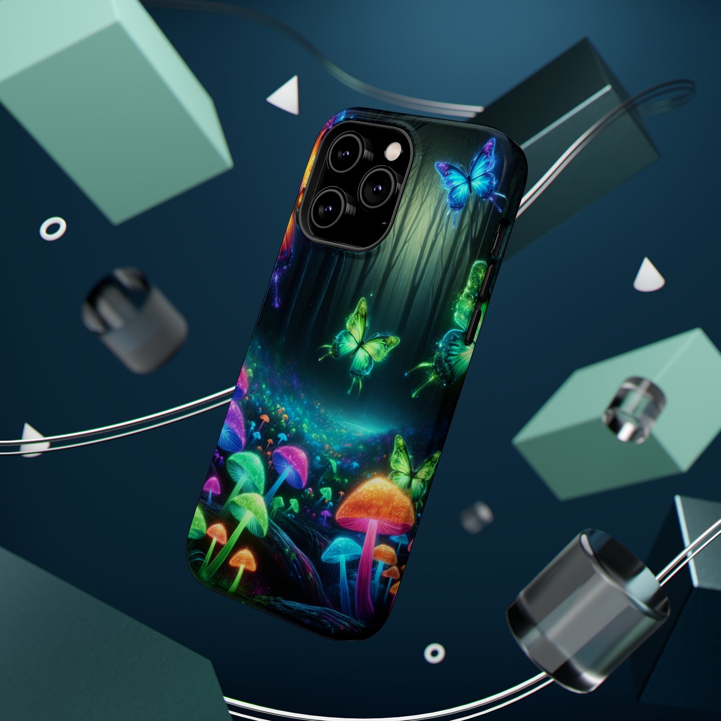 Neon Nocturne. Neon Butterflies and Mushrooms Premium Art Magsafe Magnet Tough IPhone 13 14 15 Pro Plus Max and Mini in Matte and Glossy Phone cases