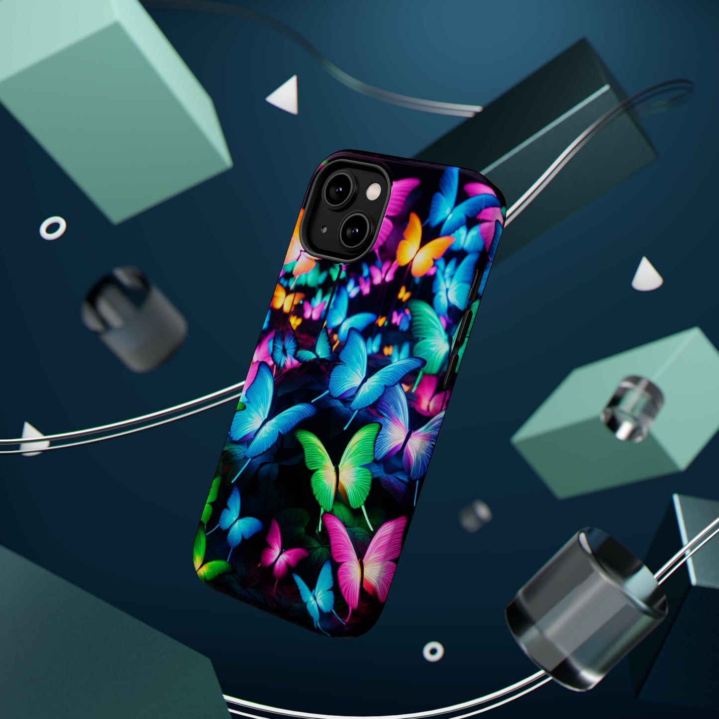 "Neon Butterfly Luridrainbow". Neon Butterflies Premium Art Magsafe Magnet Tough IPhone 13 14 15 Pro Plus Max and Mini in Matte and Glossy Phone cases