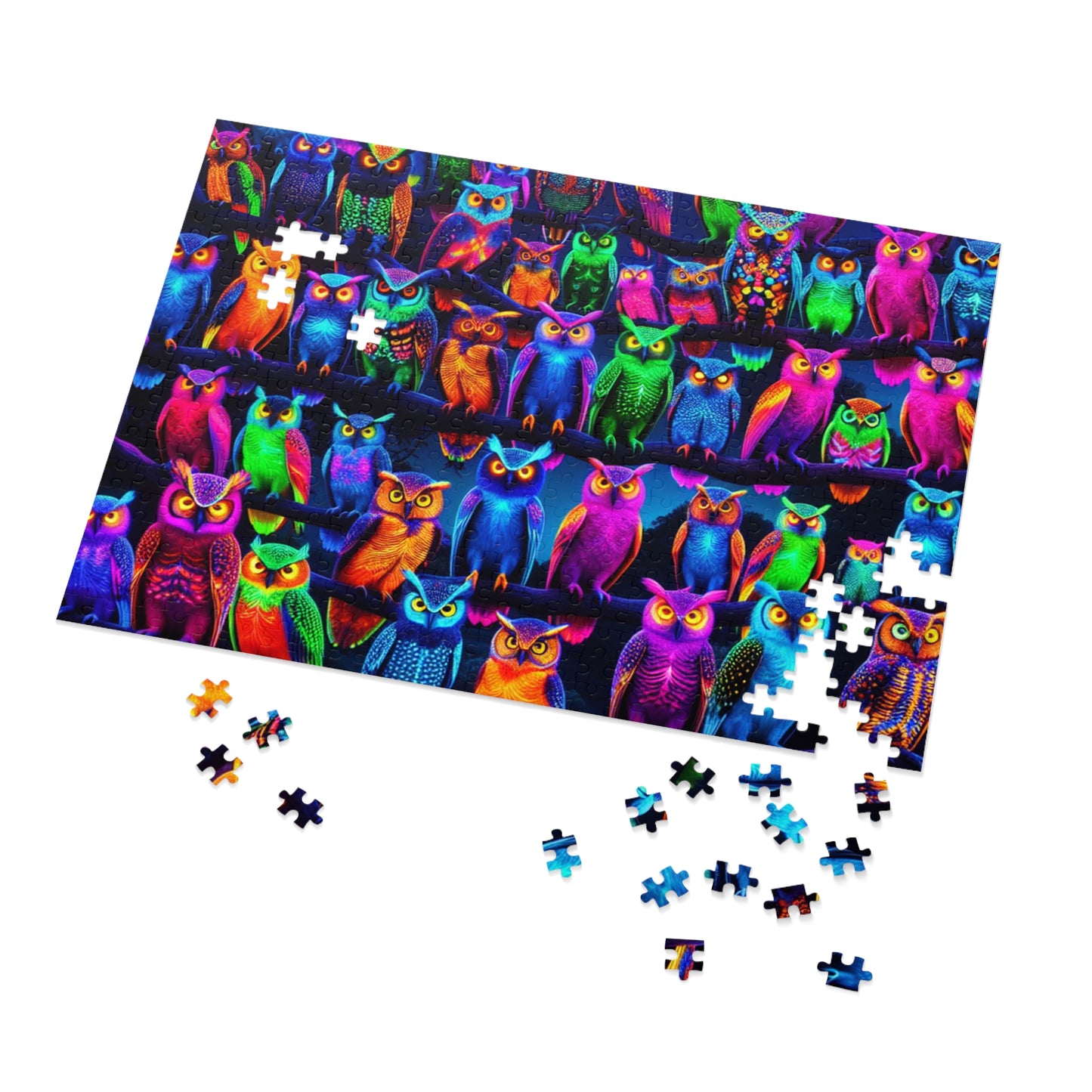 "Neon Owl Party" - Neon Owls Puzzle 30, 110, 252, and 1000 Pieces