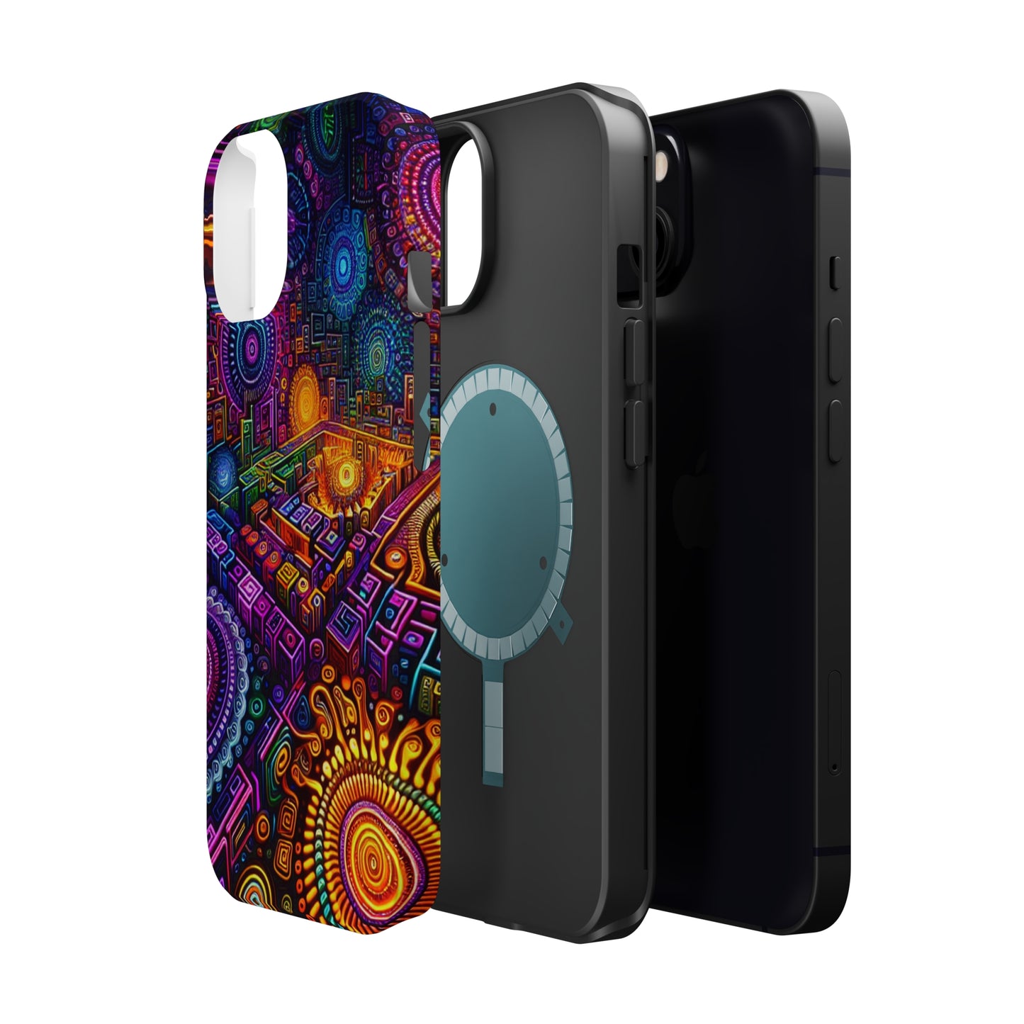 Vivid Voyage of Infinity Neon Splendor. Neon Trippy Infinity Patterns Premium Art Magsafe Magnet Tough IPhone 13 14 15 Pro Plus Max and Mini in Matte and Glossy Phone cases