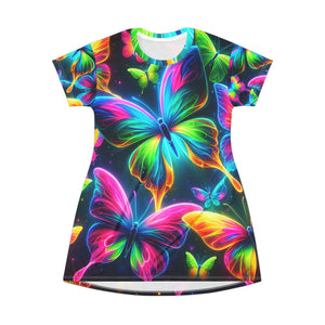 "Neon Butterfly Electric Dream" Neon Butterflies Womans T Shirt Dress