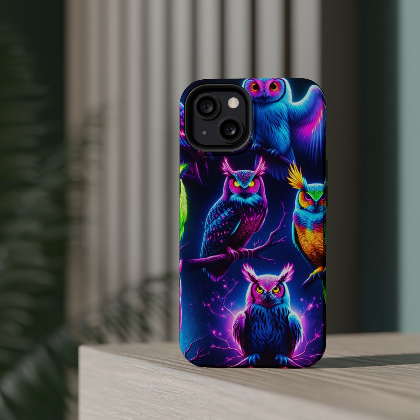 Neon Owlfection. Neon Owls Premium Art Magsafe Magnet Tough IPhone 13 14 15 Pro Plus Max and Mini in Matte and Glossy Phone cases