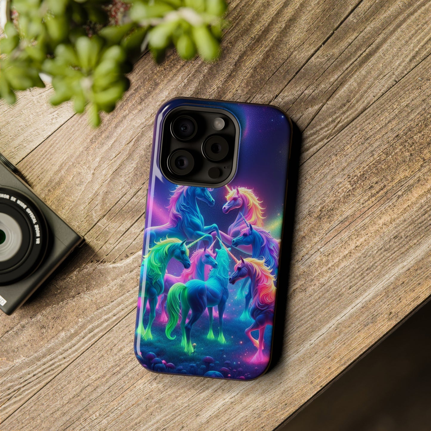 Neon Spectacle of Unicorns Neon Unicorns Premium Art Magsafe Magnet Tough IPhone 13 14 15 Pro Plus Max and Mini in Matte and Glossy Phone cases
