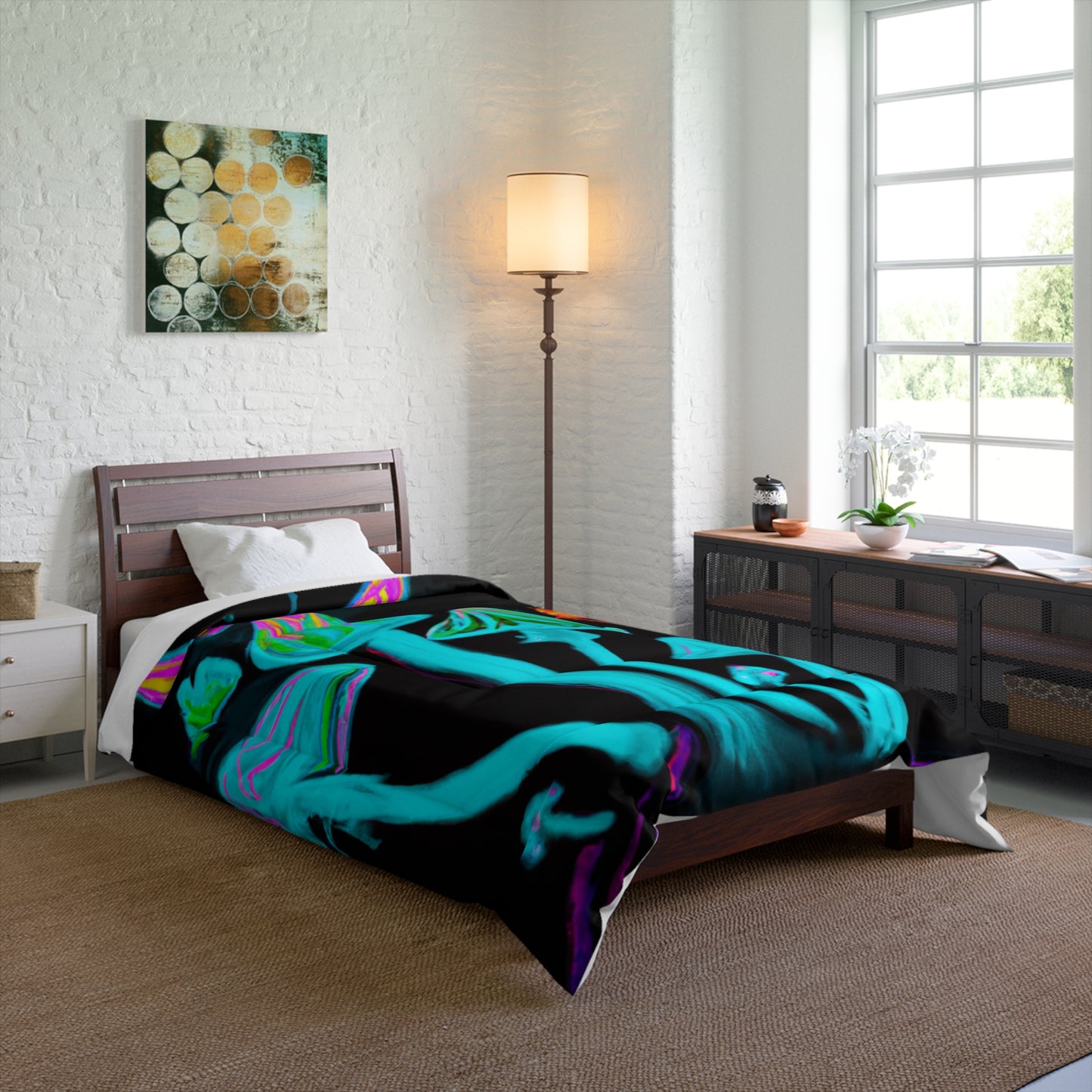 "Neon Foliage Festivity" Butterflies & Mushrooms Comforter Blanket