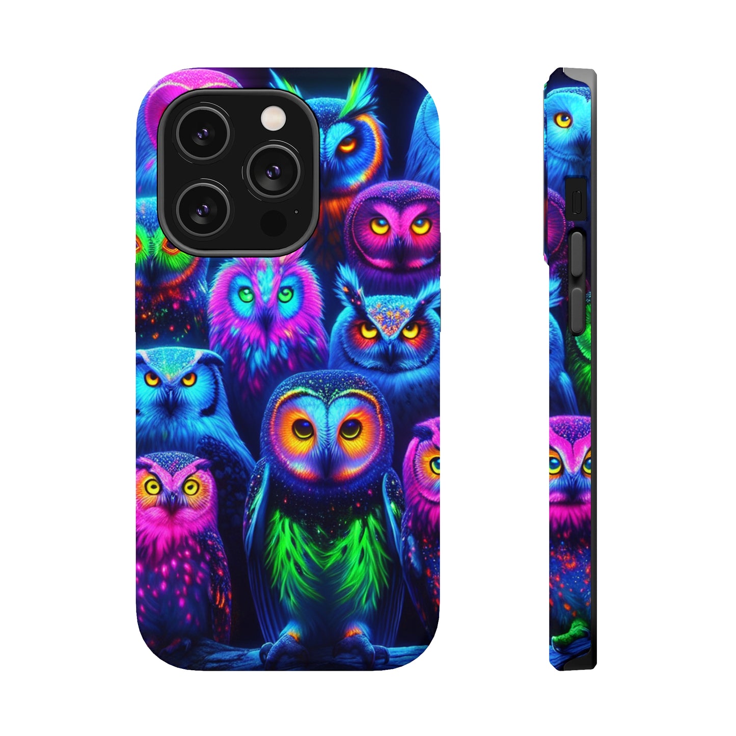 Neon Nocturnal Nook Neon Owls Premium Art Magsafe Magnet Tough IPhone 13 14 15 Pro Plus Max and Mini in Matte and Glossy Phone cases