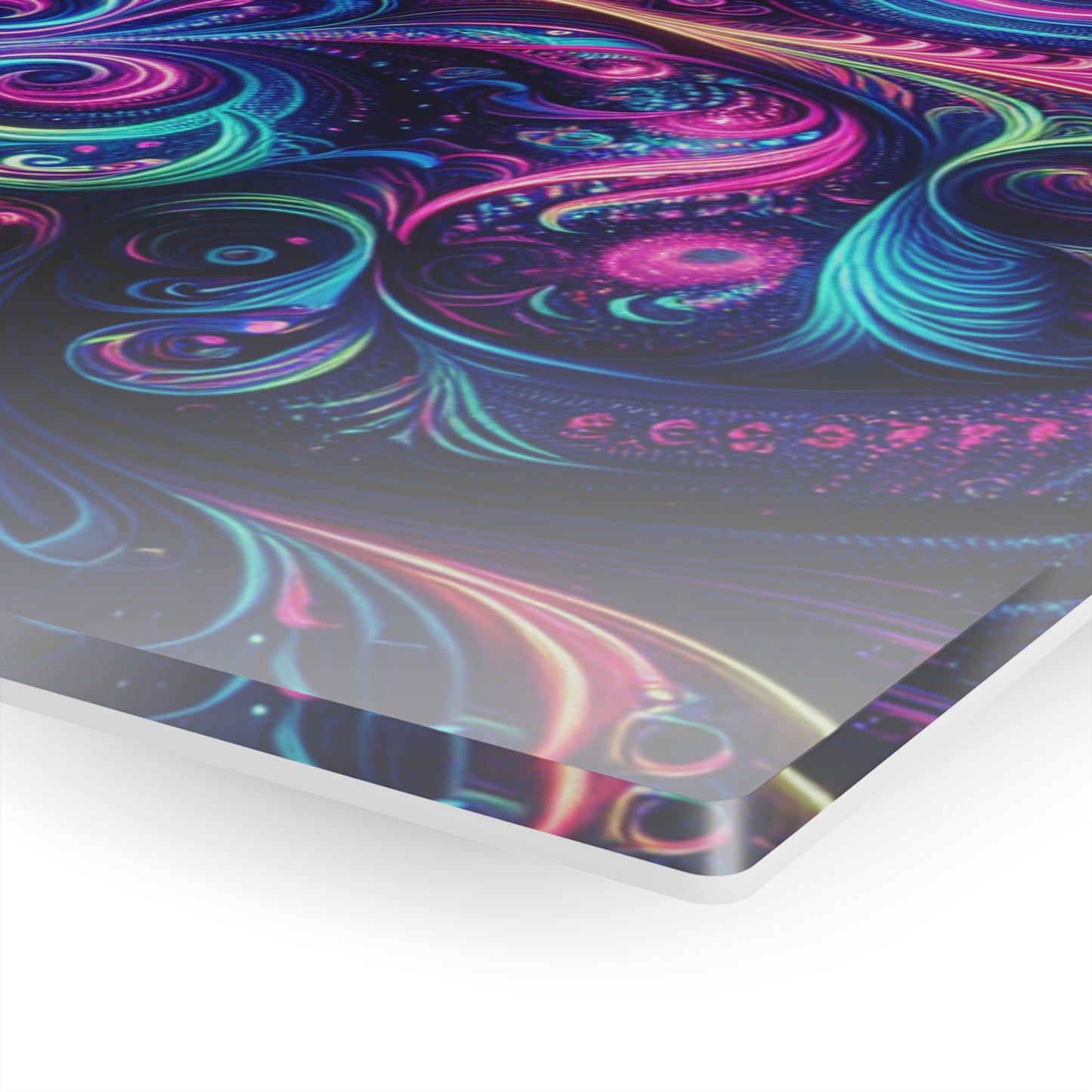 Vibrant Neon Infinity Fractalization. Trippy infity Pattern 1/4" Glossy Acrylic Art