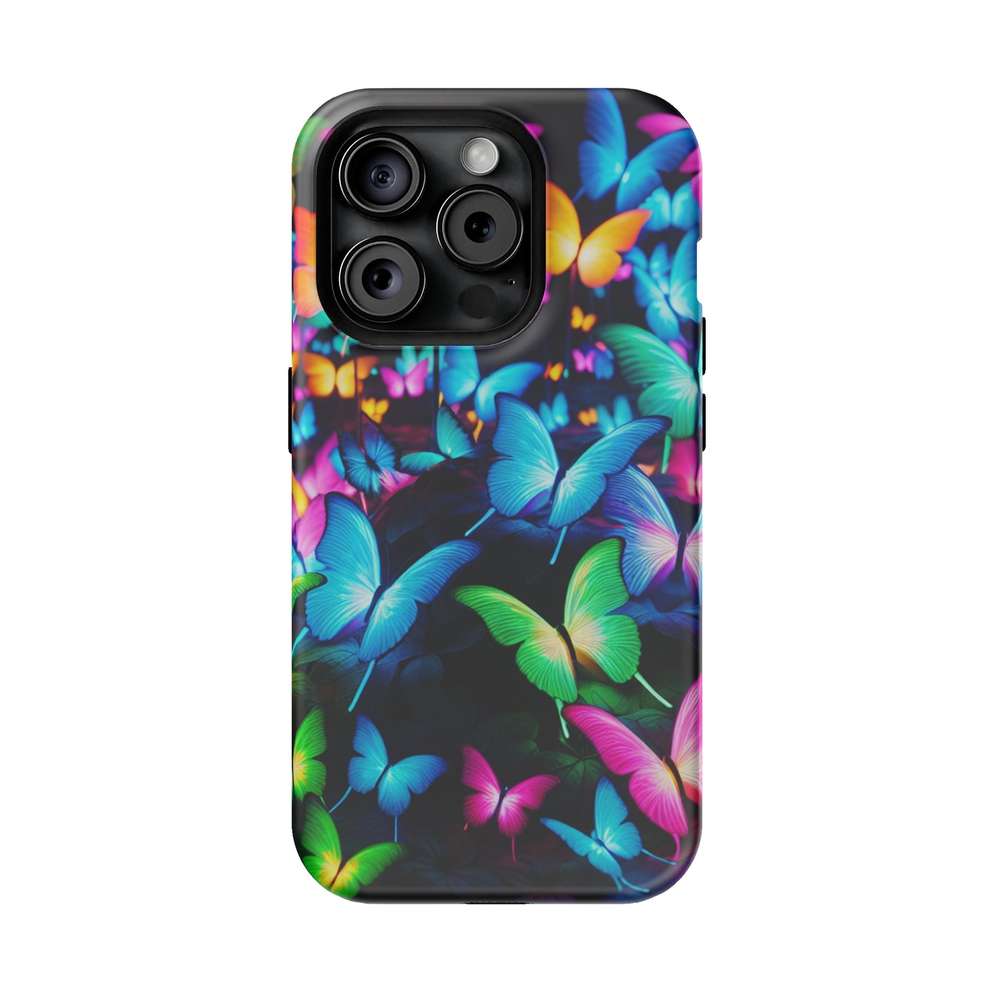 "Neon Butterfly Luridrainbow". Neon Butterflies Premium Art Magsafe Magnet Tough IPhone 13 14 15 Pro Plus Max and Mini in Matte and Glossy Phone cases