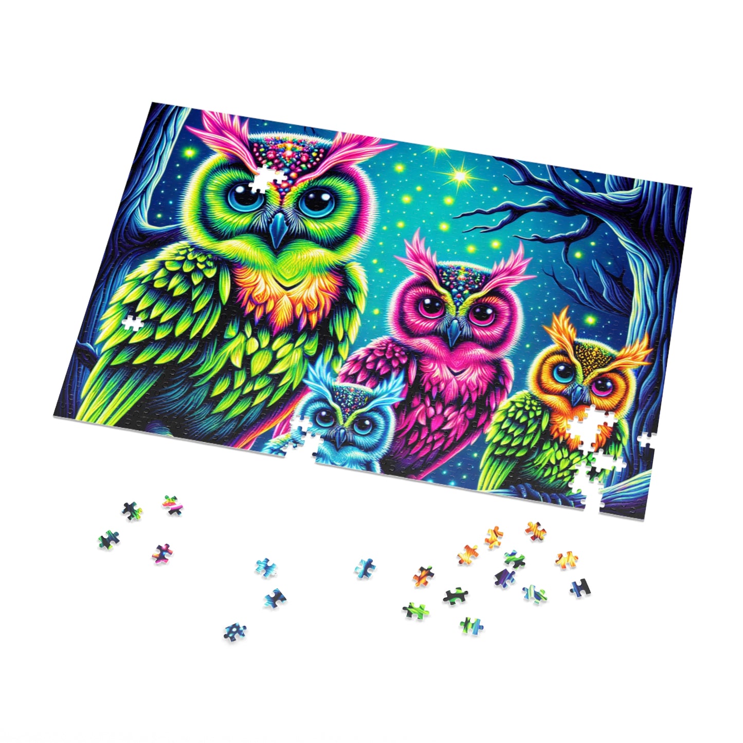 Vibrant Neon Owls - Neon Owls Puzzle 30, 110, 252, and 1000 Pieces
