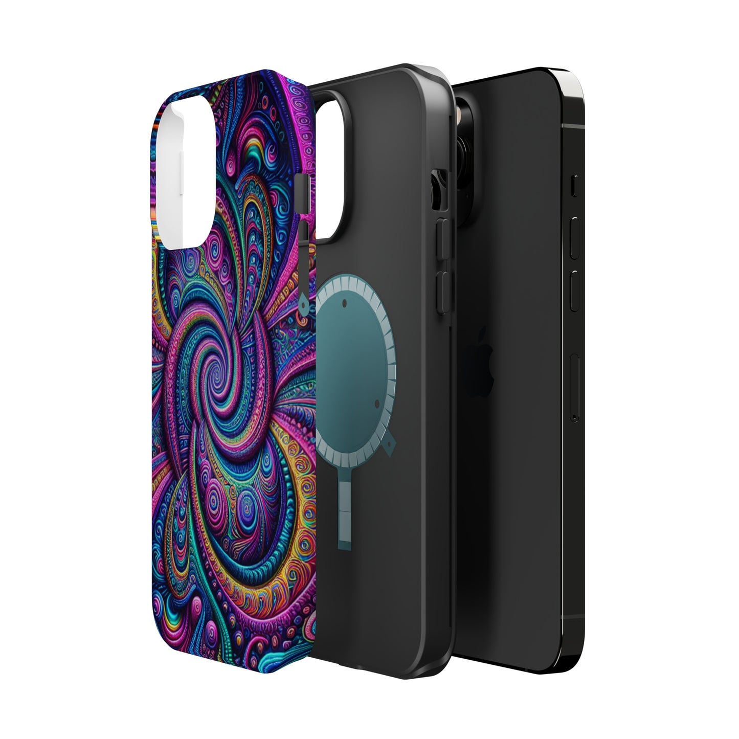 Cosmic Quasar Dreams. Neon Trippy Infinity Patterns Premium Art Magsafe Magnet Tough IPhone 13 14 15 Pro Plus Max and Mini in Matte and Glossy Phone cases