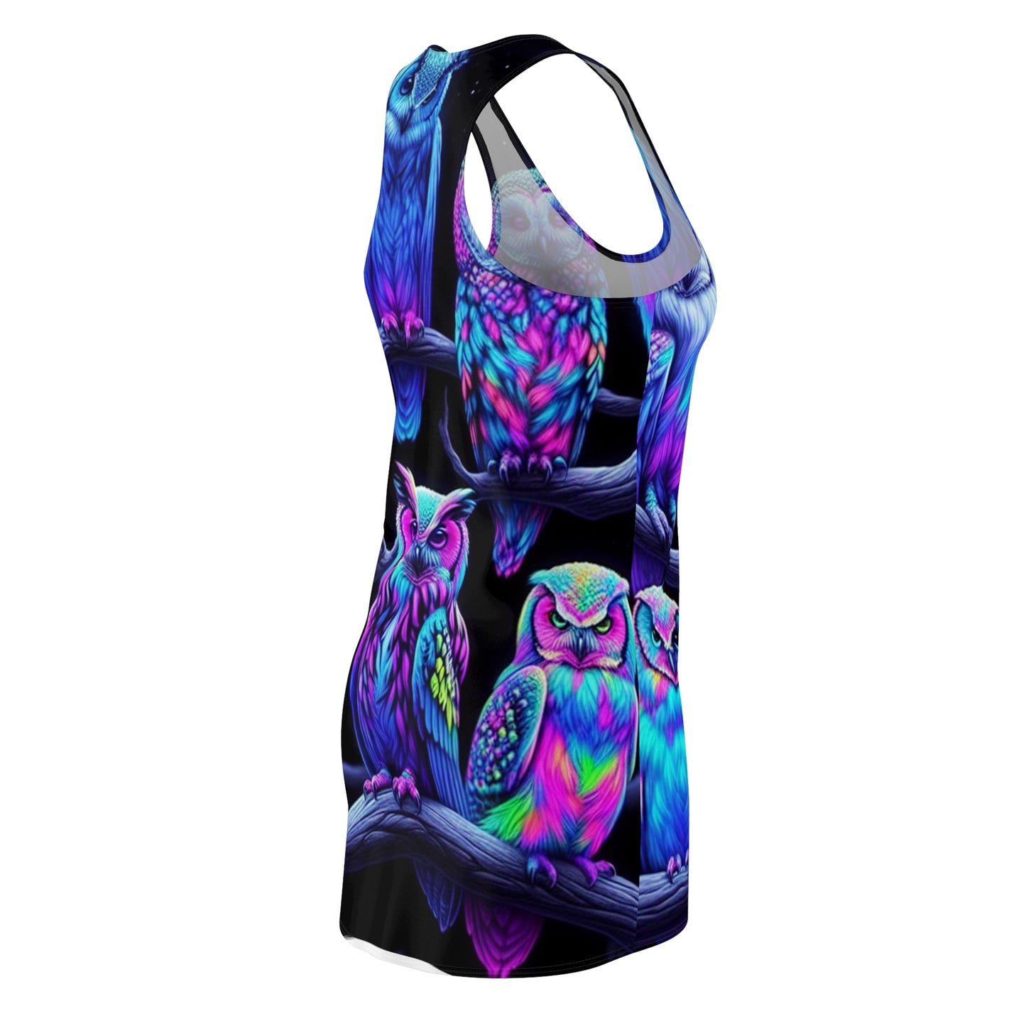 'Electric Avian Aurora' Neon Owls Racerback Dress