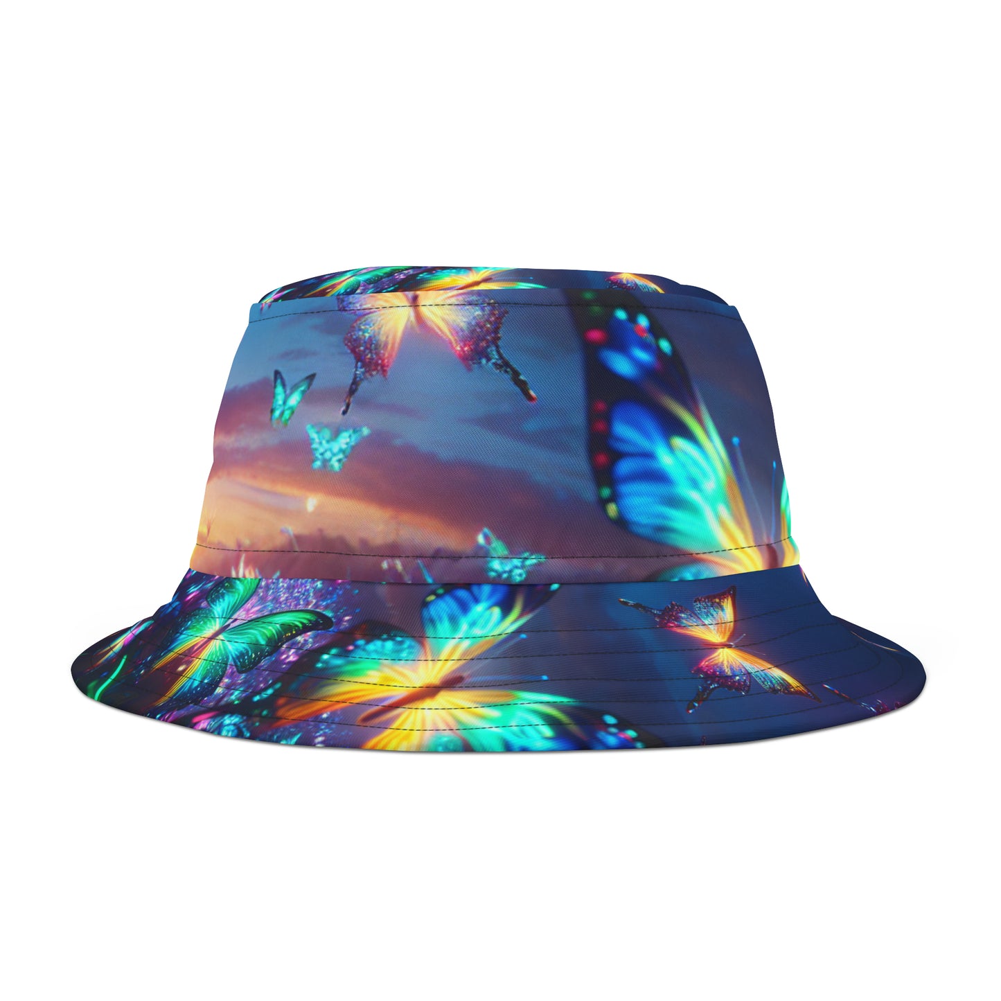 "Nebulous Neon Flutterflies" Neon Butterflies Bucket Hat