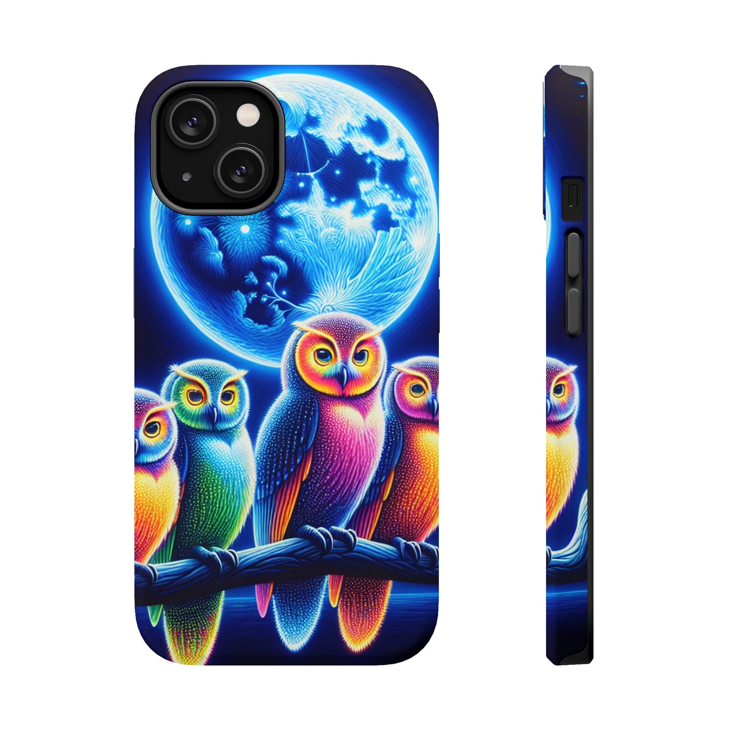 Neon Nocturnal Orbitals. Neon Owls Premium Art Magsafe Magnet Tough IPhone 13 14 15 Pro Plus Max and Mini in Matte and Glossy Phone cases