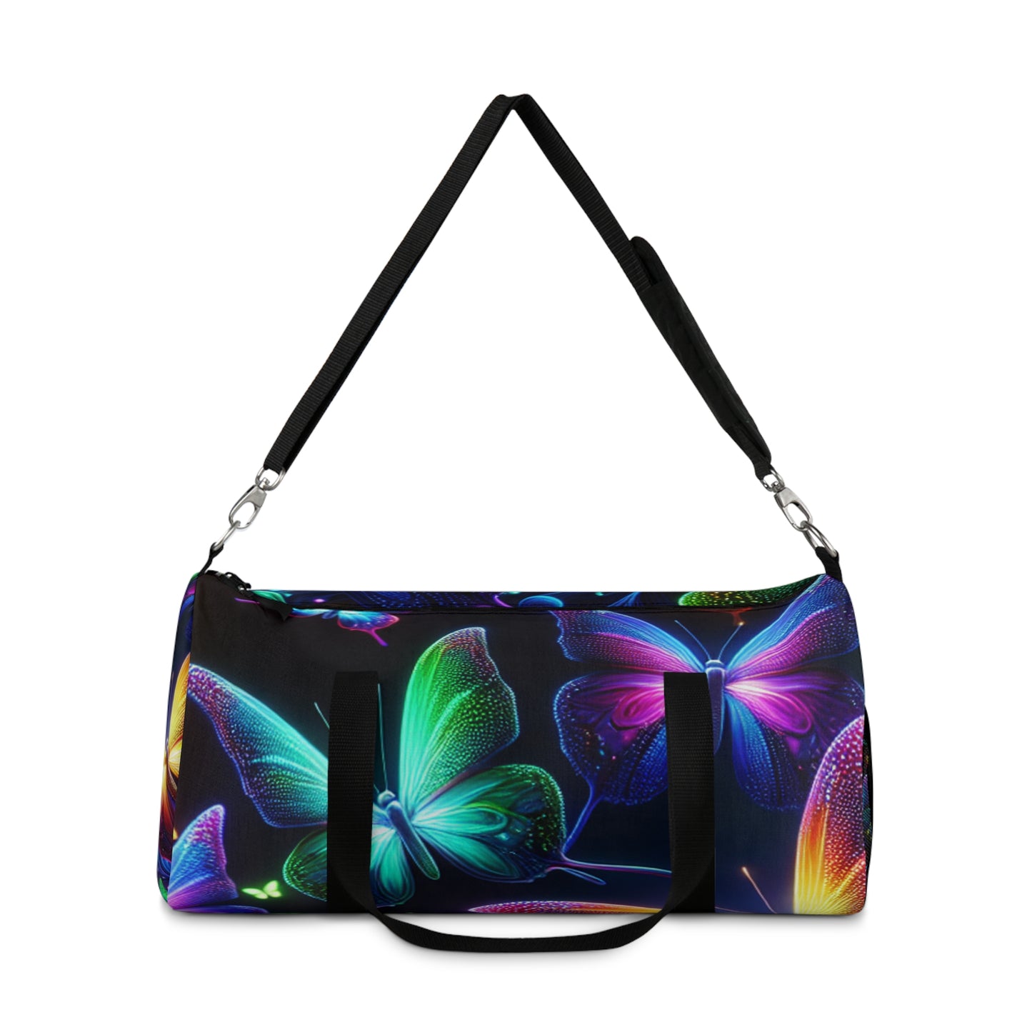 "Neon Rainbow Flight" - Neon Butterflies Duffle Bag