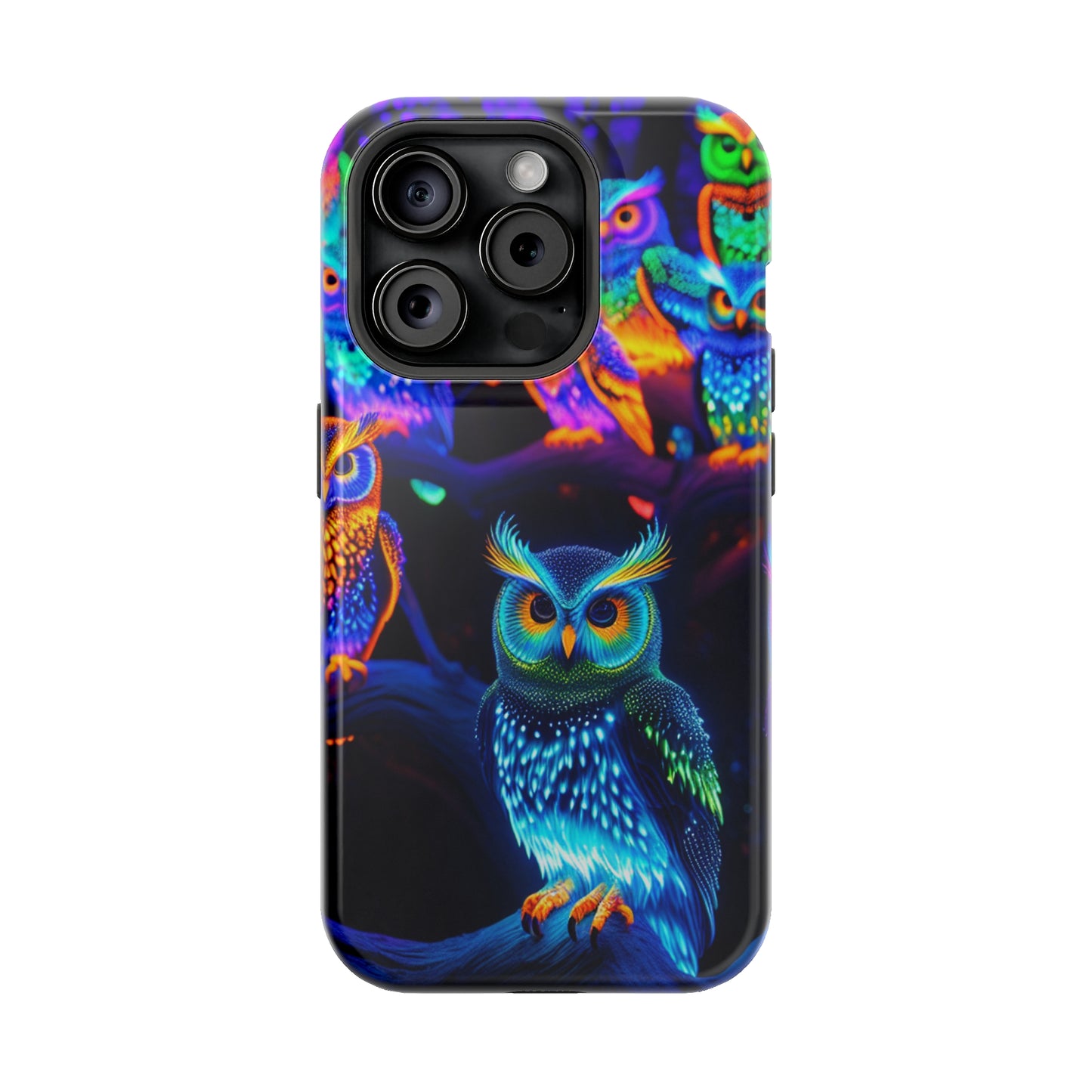 Glowing Neon Clan. Neon Owls Premium Art Magsafe Magnet Tough IPhone 13 14 15 Pro Plus Max and Mini in Matte and Glossy Phone cases