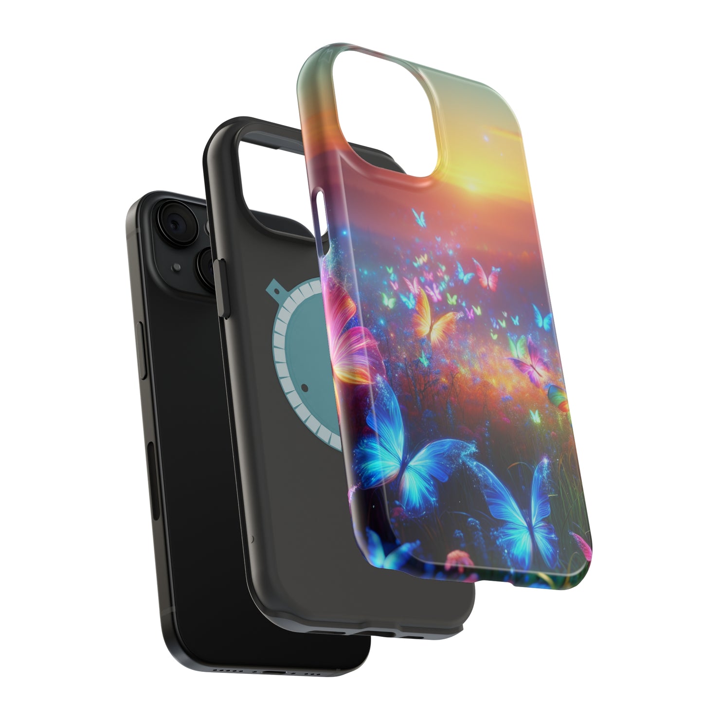 Neon Flight Fantasy Neon Butterflies Premium Art Magsafe Magnet Tough IPhone 13 14 15 Pro Plus Max and Mini in Matte and Glossy Phone cases
