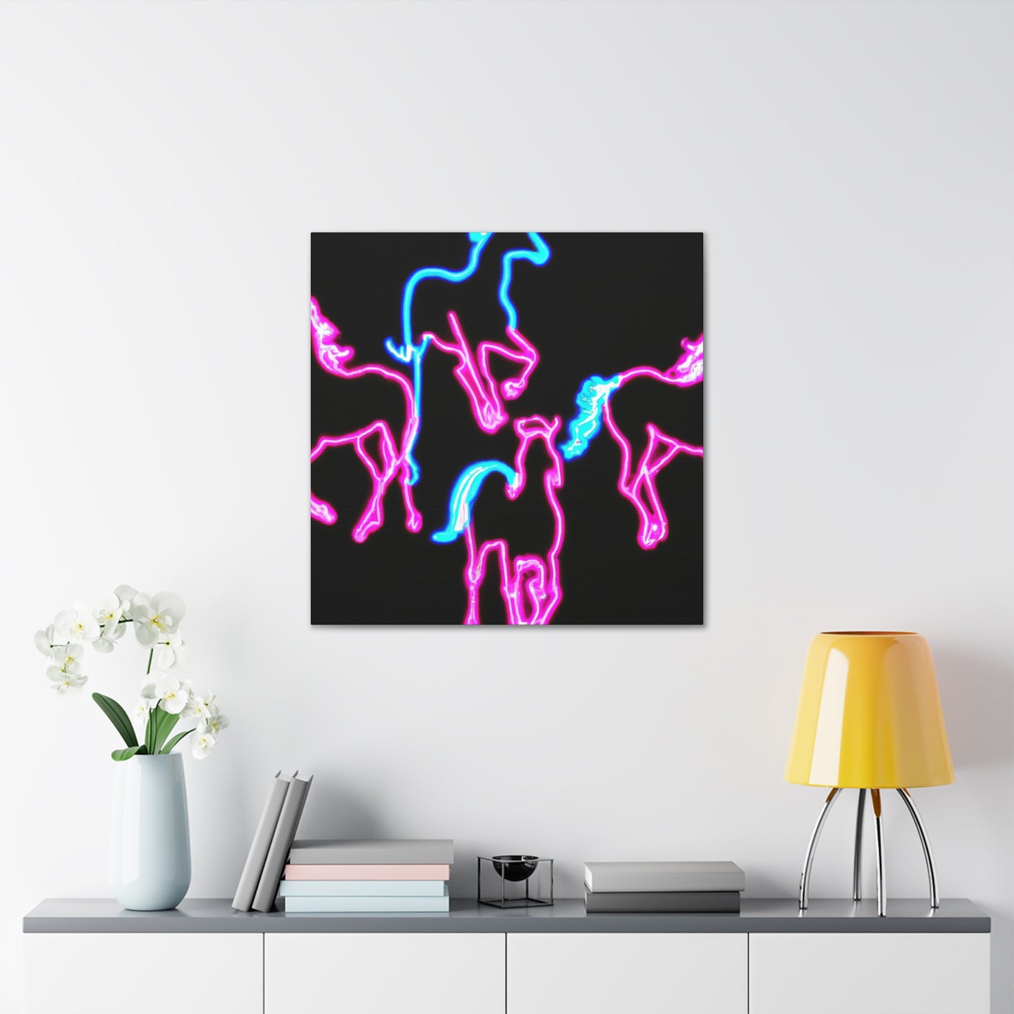 "Enchanted Fluorescence" NEON Unicorns Art Canvas
