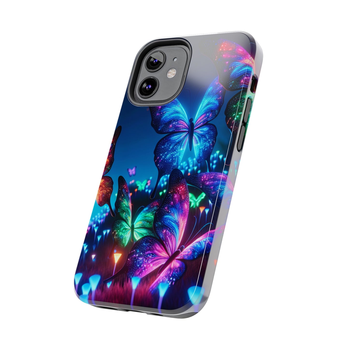 "Electric Morpho Rain" NEON Butterflies Tough Phone Case Iphone 7 8 9 10 11 12 13 14 SE X XR XS Pro Max Mini Plus