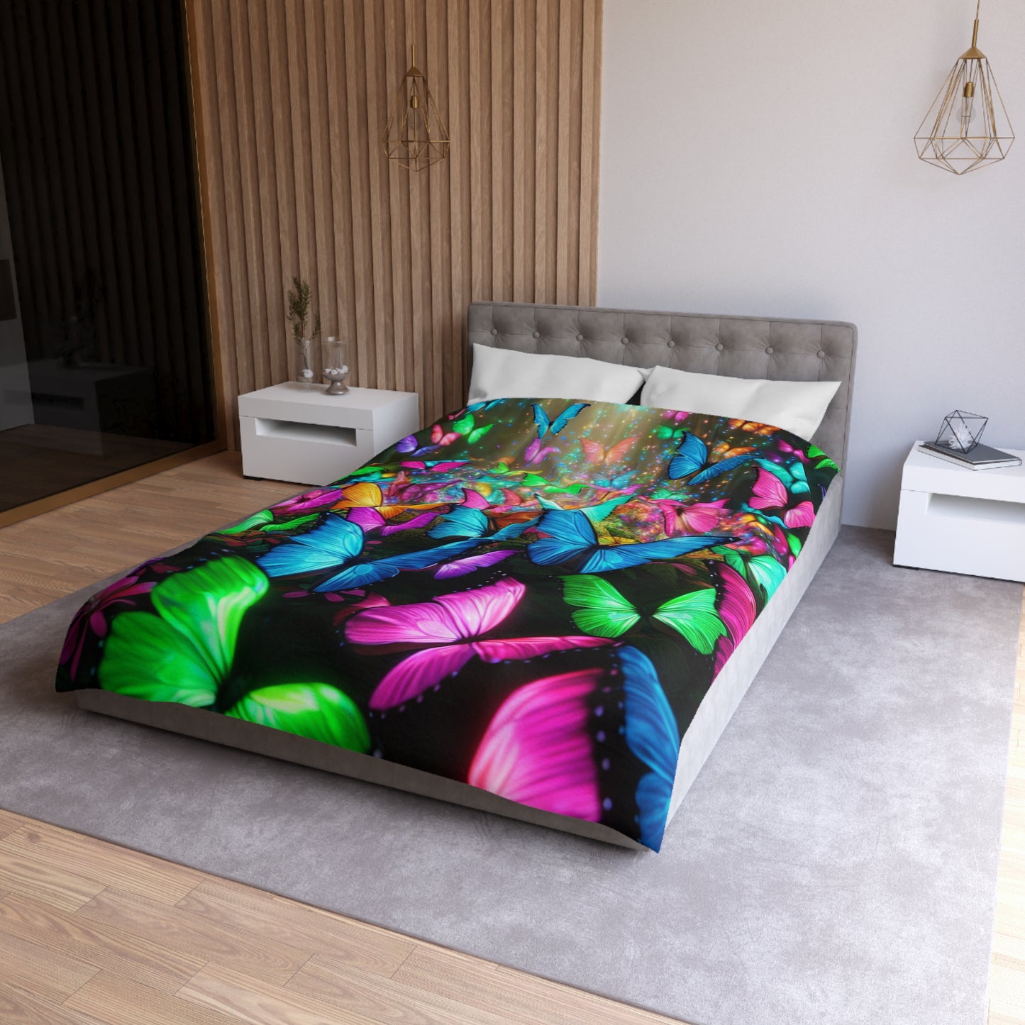Tiberio Floriani - NEON Butterflies Microfiber Duvet Cover