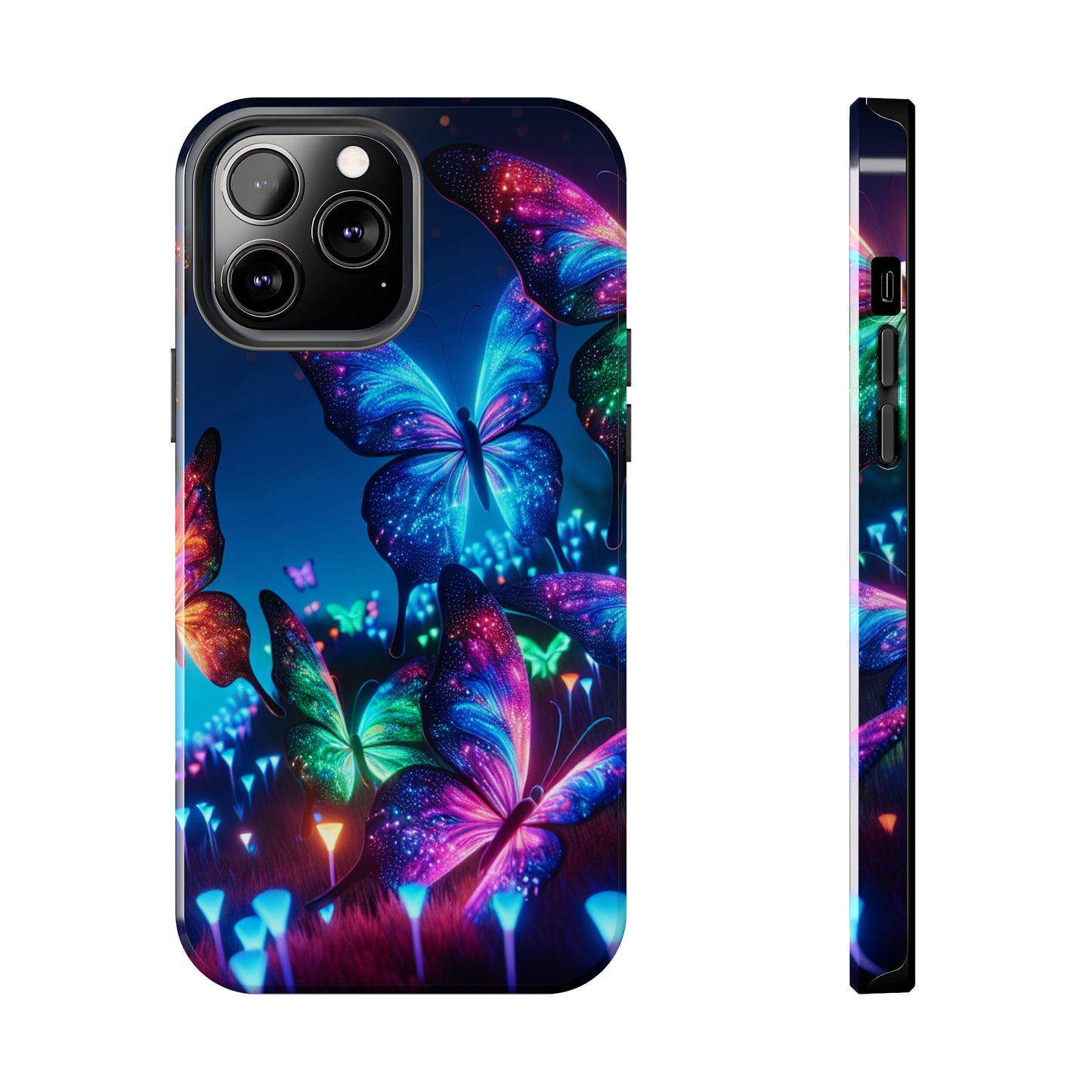 "Electric Morpho Rain" NEON Butterflies Tough Phone Case Iphone 7 8 9 10 11 12 13 14 SE X XR XS Pro Max Mini Plus